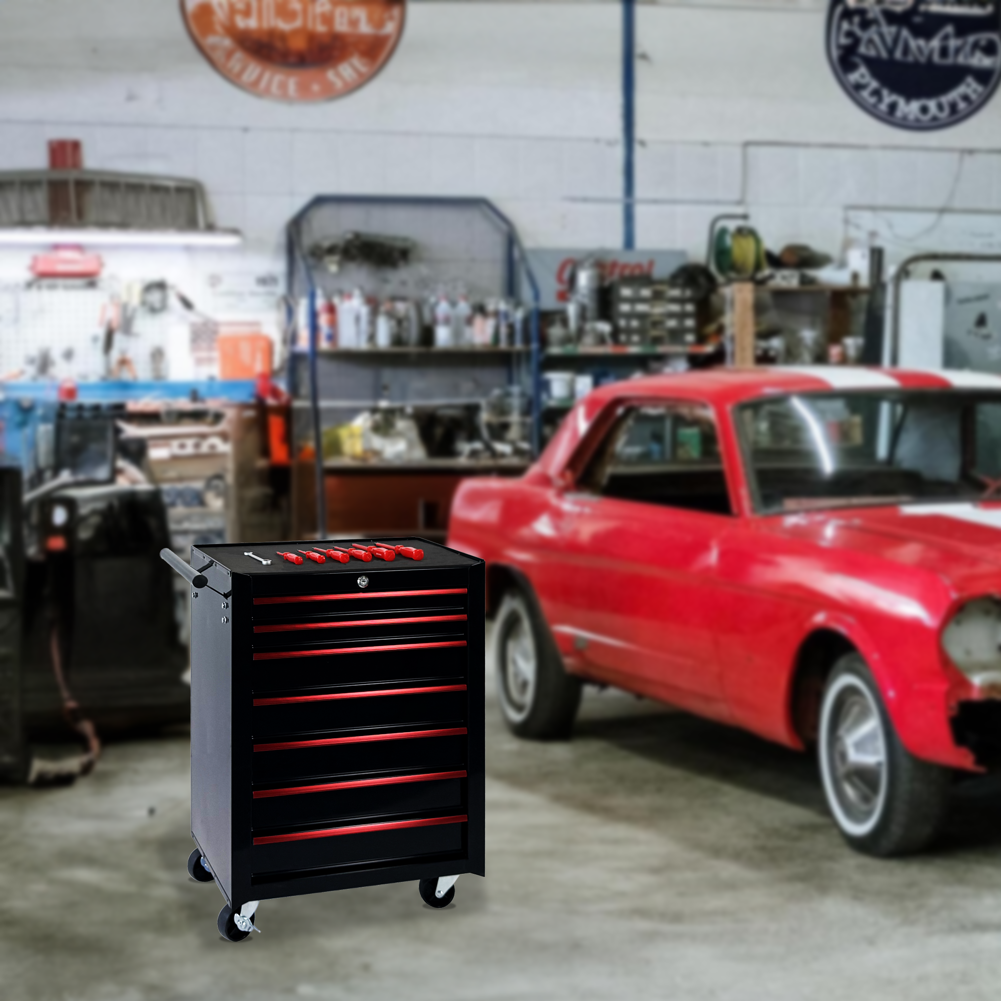 Rolling Metal Tool Chest with 7 Drawers, 20" 7-Drawer Tool Chest Cabinet with Ball Bearing Drawer Slides, Steel Tool Storage Box Organizer  -BLACK — foto 9