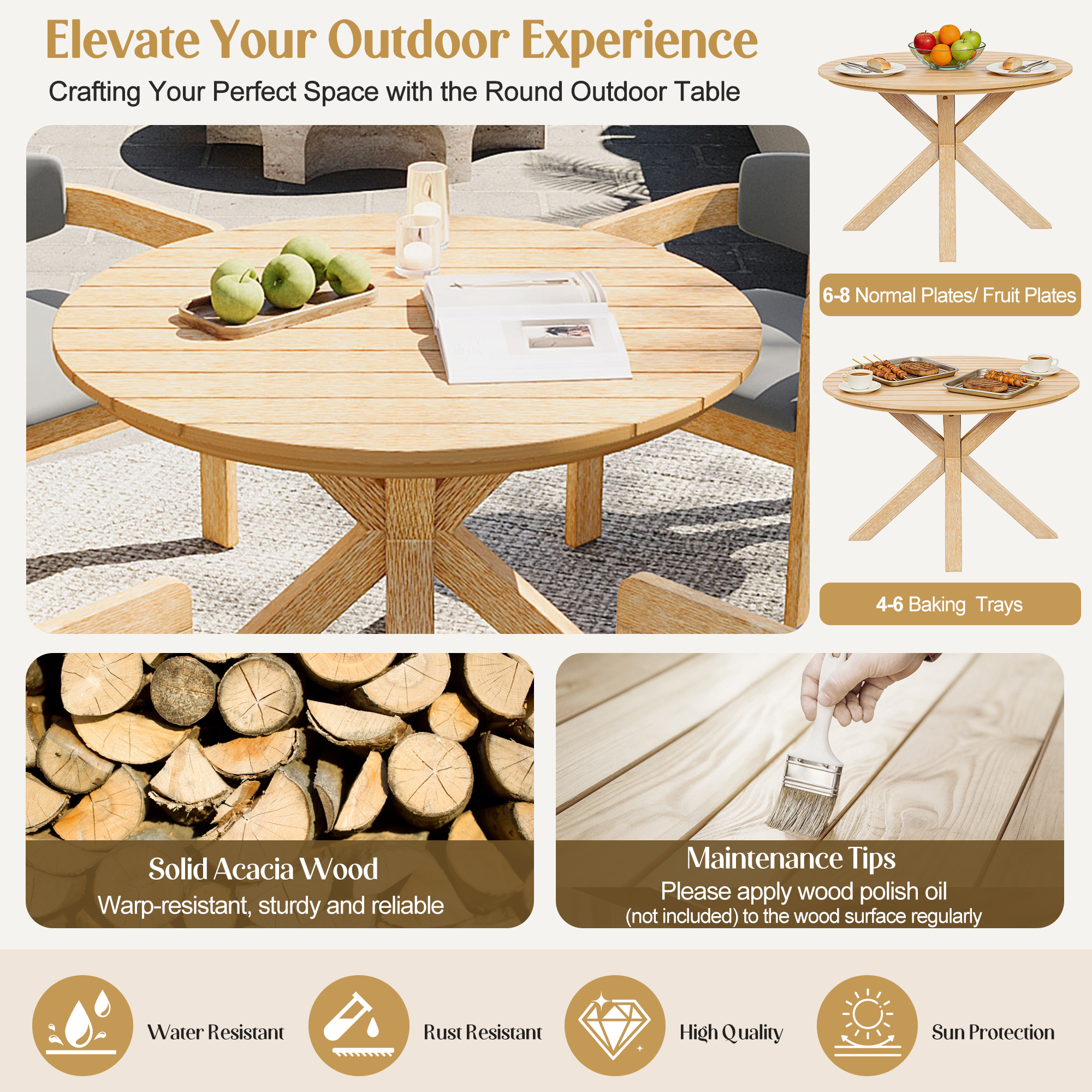 Round Acacia Wood Dining Table, picture 4 of 4