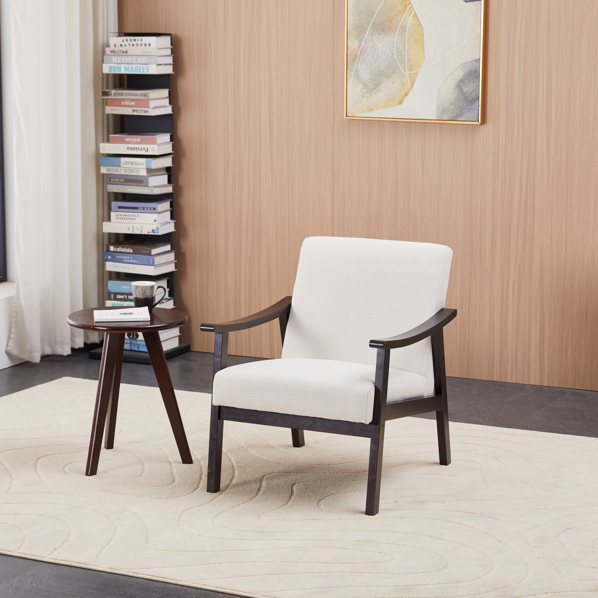 Medieval-inspired modern armchair with high back (Ancient White) upholstered chair, solid wood legs, leisure reading chair suitable for living room or bedroom. — foto 6