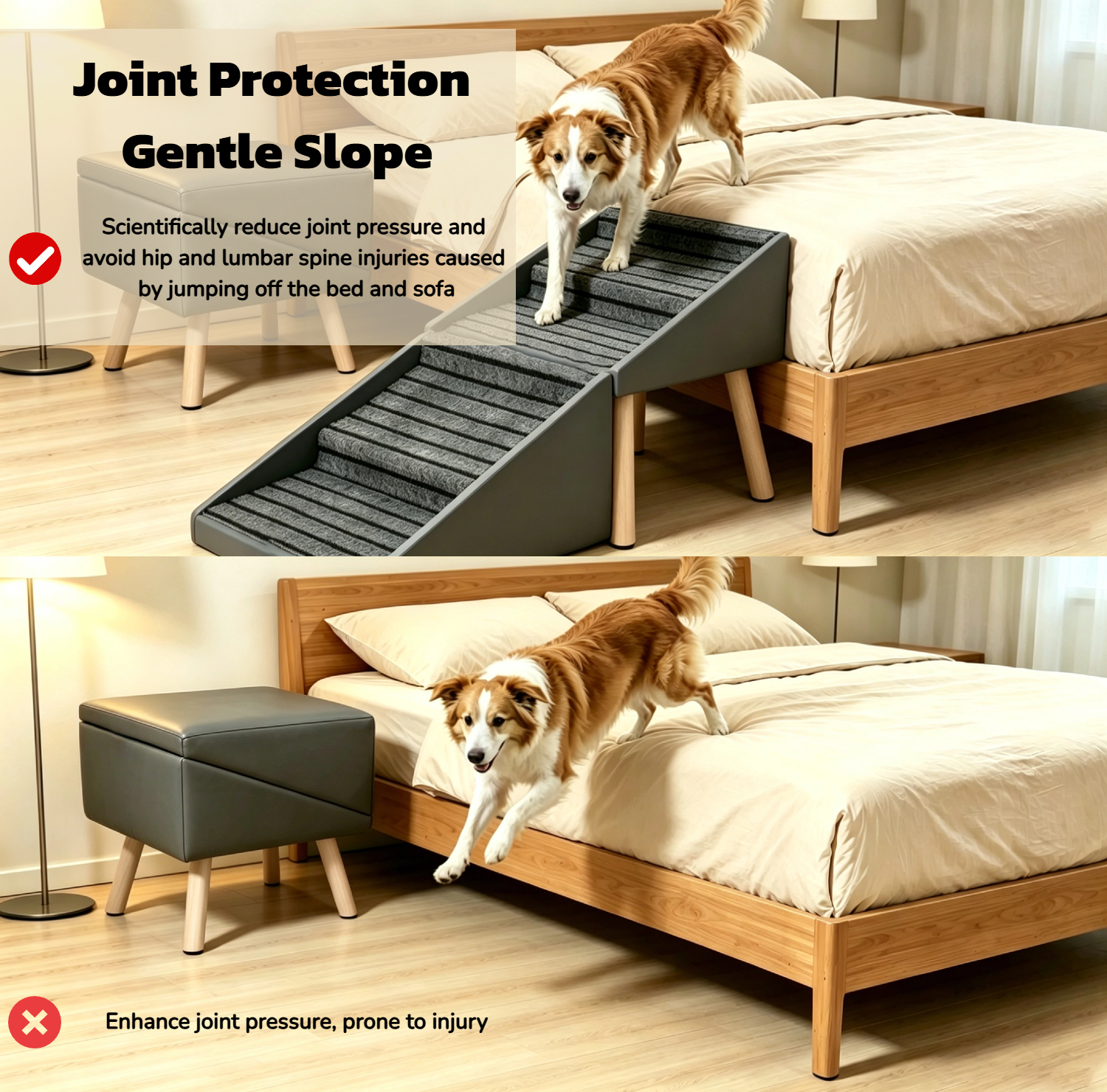 2-in-1 Dog Stairs for Bed and Couch 19.69" Foldable Dog Ramp for Couch 4 Pet Steps  & Ottoman for Small Dogs, Grey — foto 6