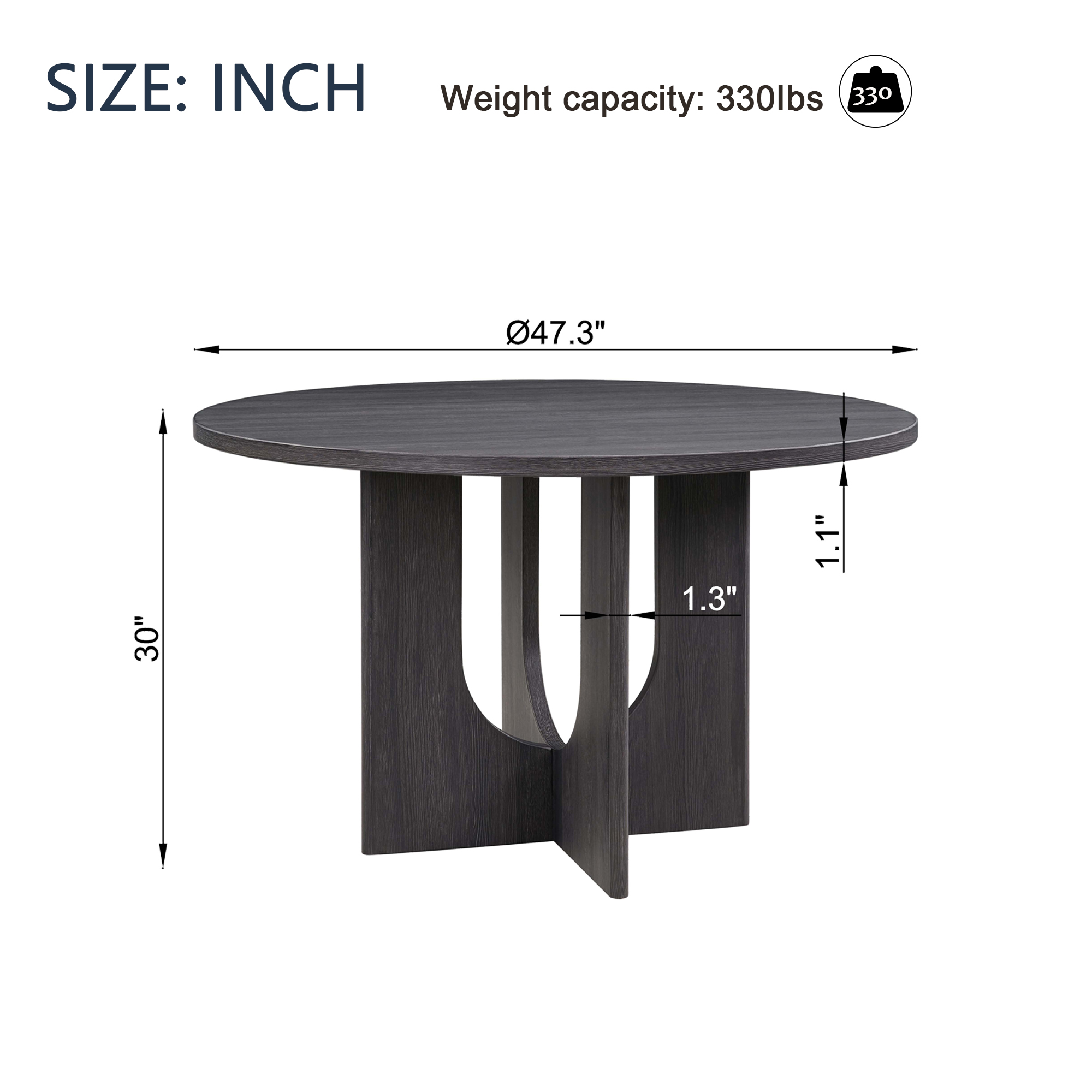 Modern Round Dining Table for 4, Farmhouse 47.3 inch Round Dining Table for Kitchen, Dining Room, Living Room, Antique Black 3