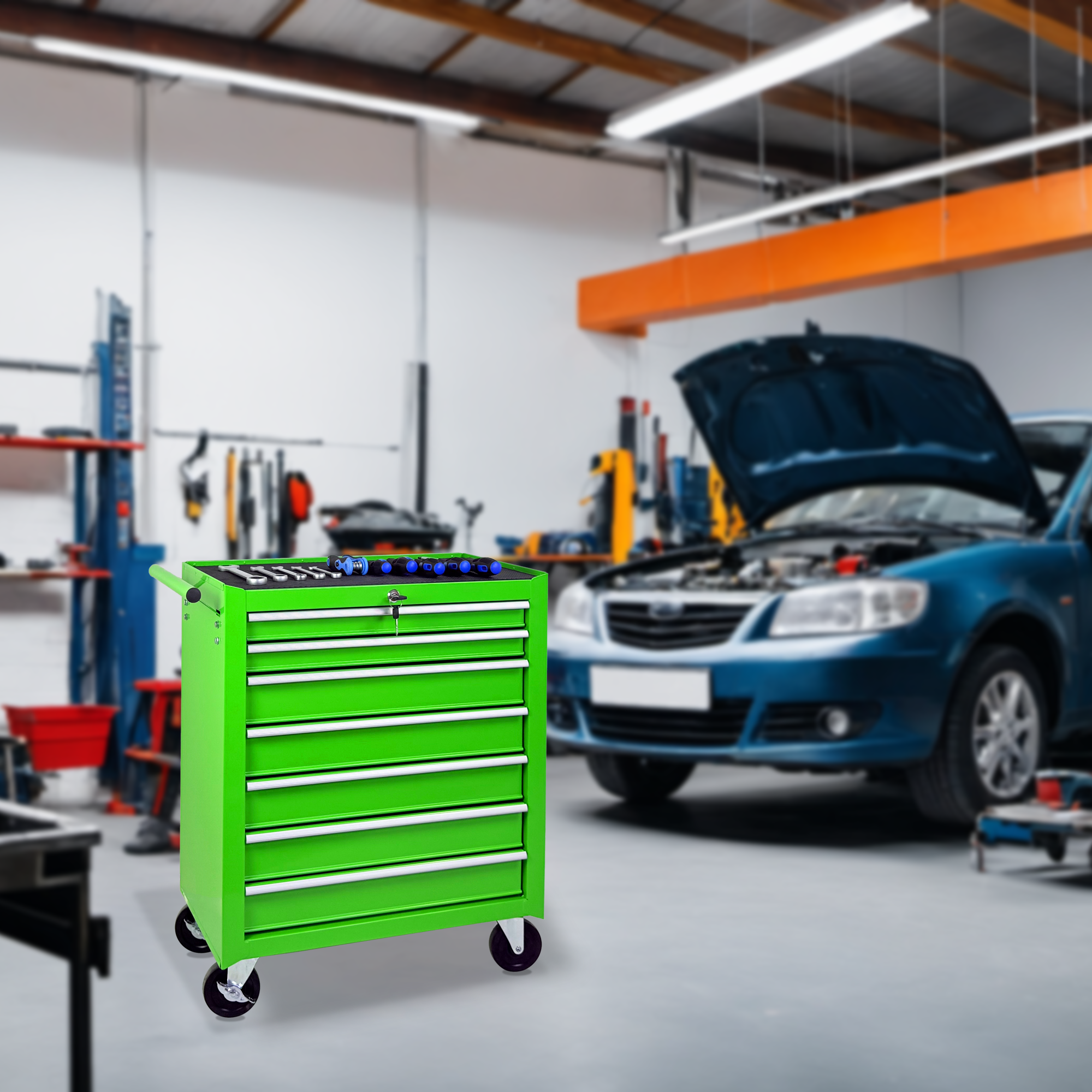 Rolling Tool Chest with 7-Drawer Tool Box with Wheels Multifunctional Tool Cart Mechanic Tool Storage Cabinet for Garage, Warehouse, Workshop, Repair Shop -GREEN — foto 13