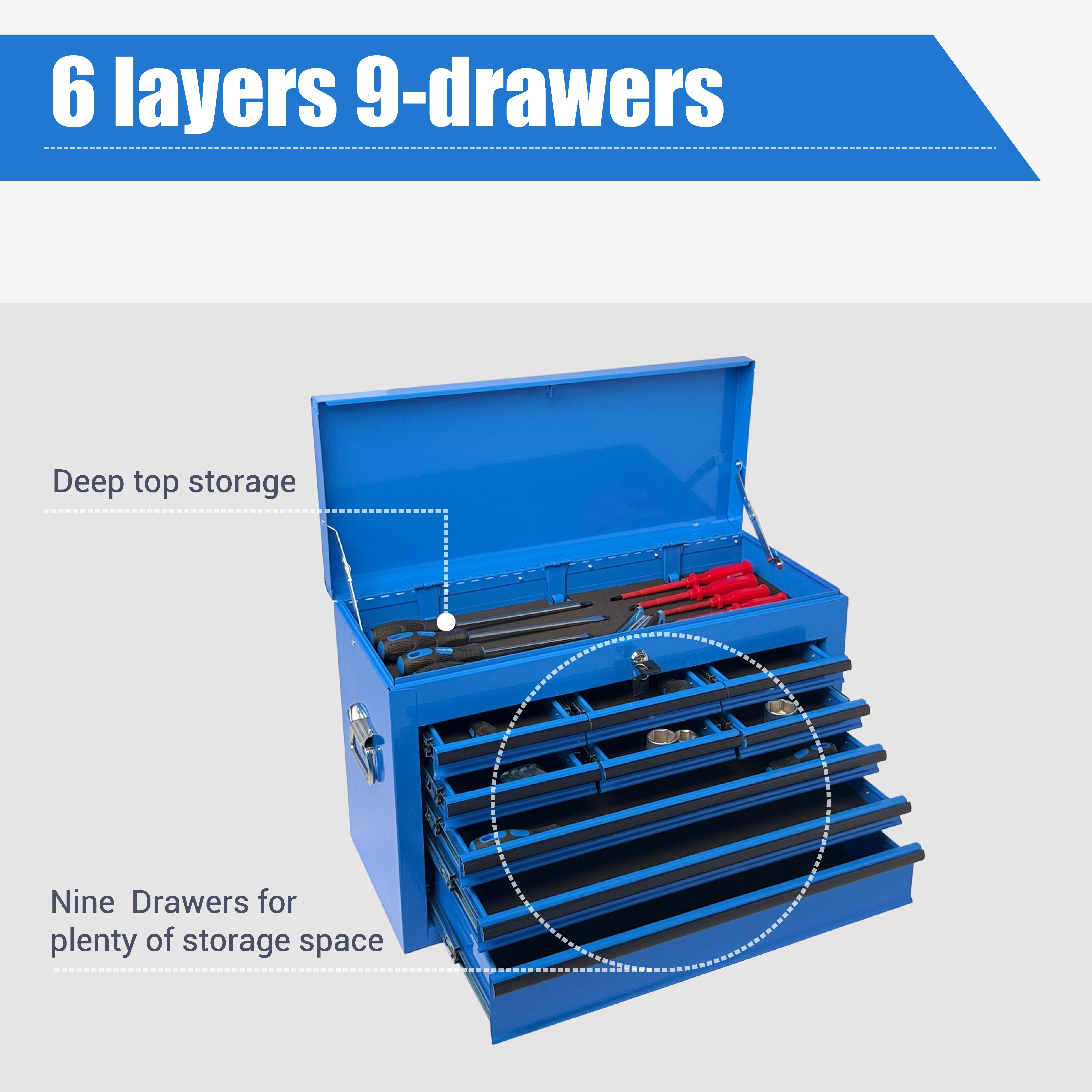 Heavy Duty Metal Tool Box, 24-inch, Portable Metal Tool Box with 9 Drawers, Small Tool Chest with EVA Liners, Ball Bearing Slide Drawers Locking & Powder Coated Finish, Multi-Function Tool Organizer — foto 6