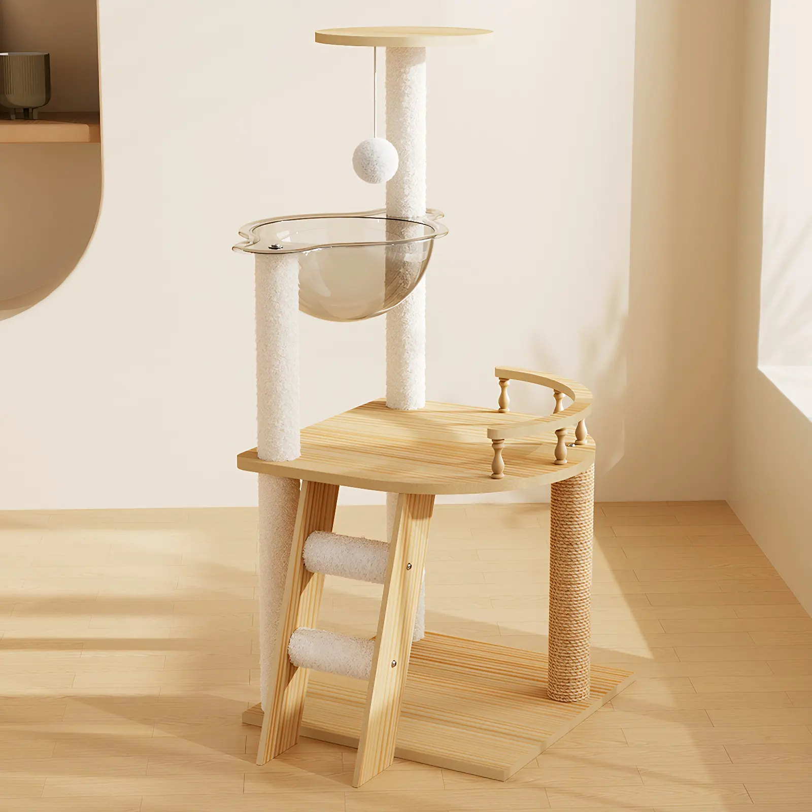 41.3" Modern Cat Tower, Wood Tree Tower