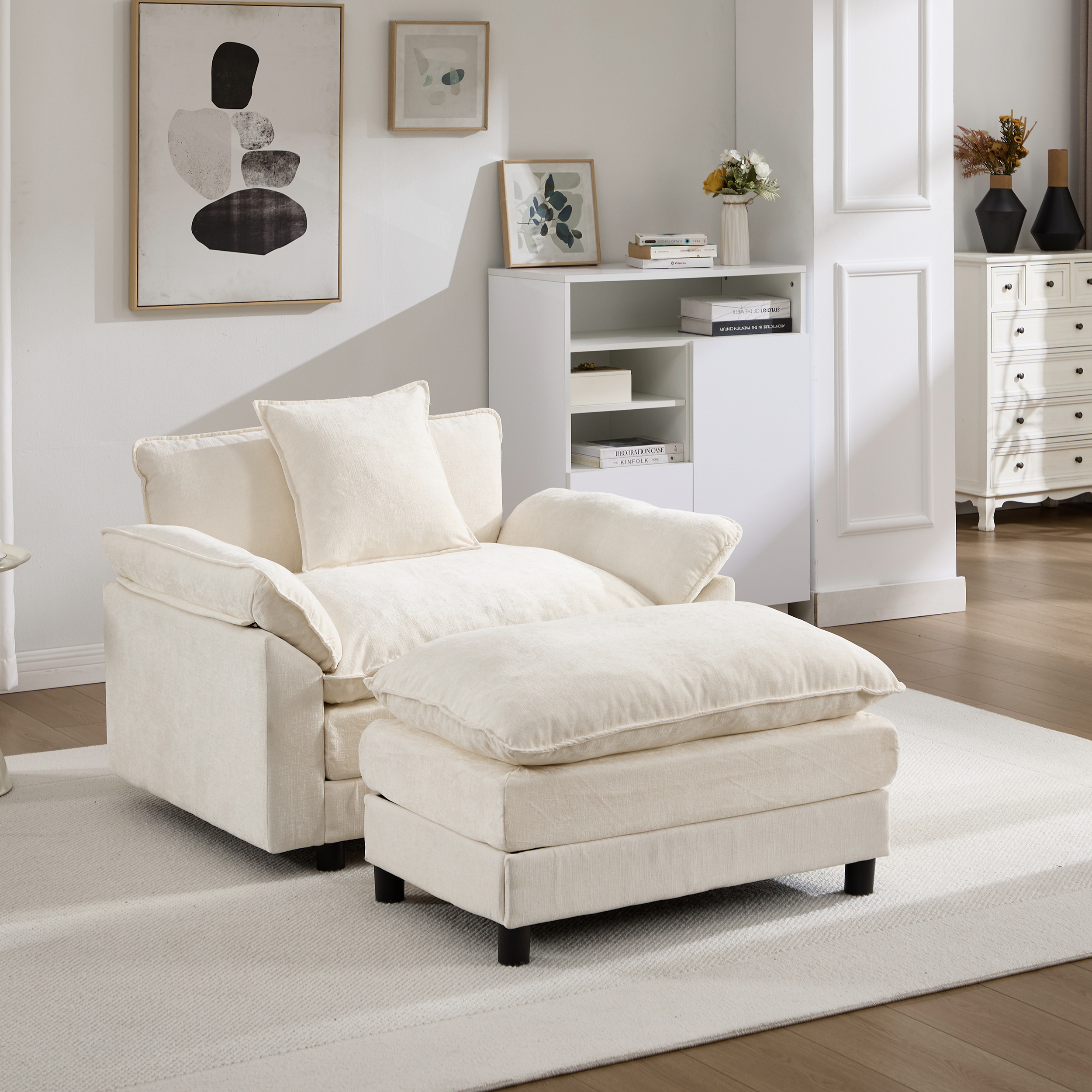 Chenille Accent Chair with Ottoman, picture 4 of 5