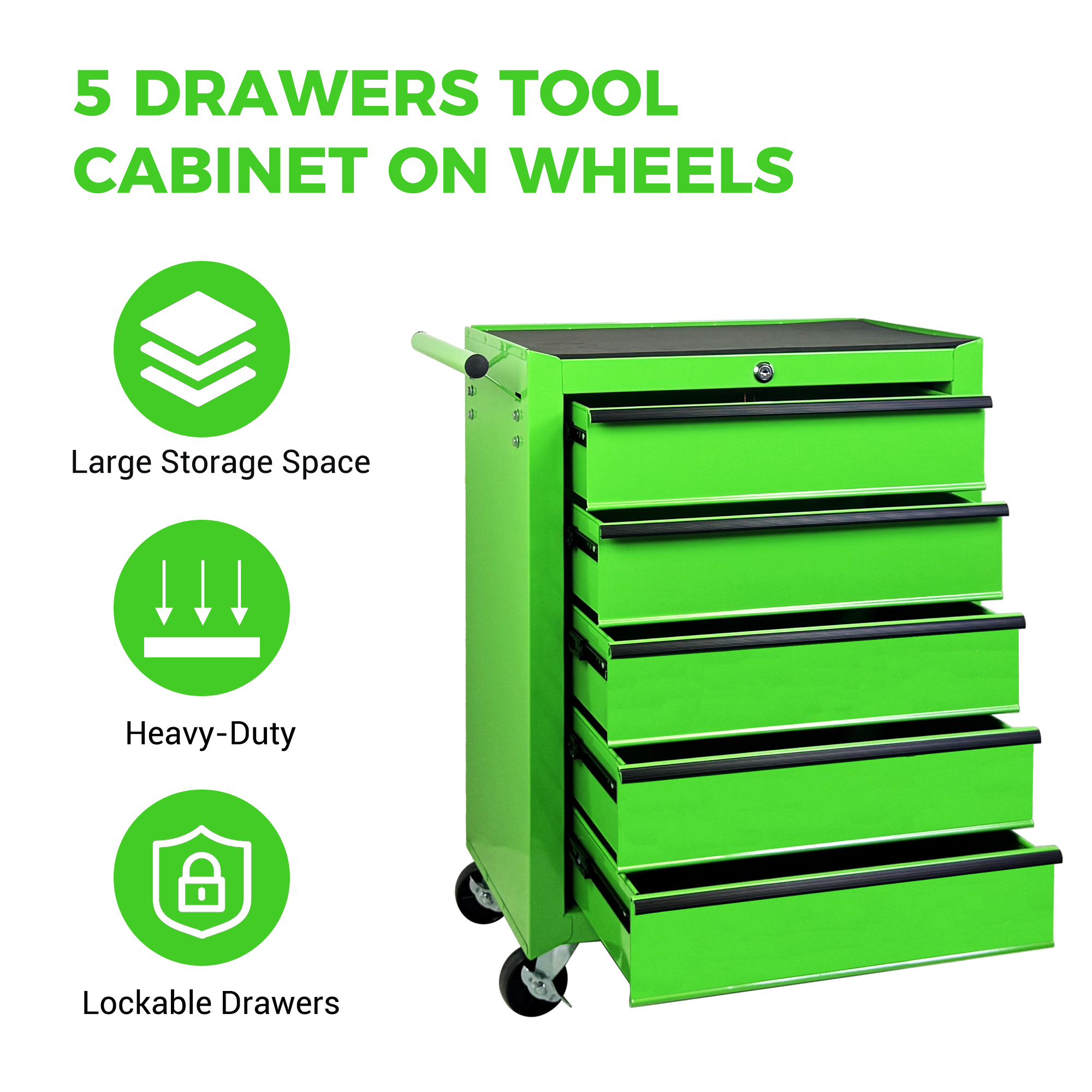 Rolling Metal Tool Chest with 5 Drawers, 20" 5-Drawer Tool Chest Cabinet with Ball Bearing Drawer Slides, Steel Tool Storage Box Organizer -GREEN — foto 14