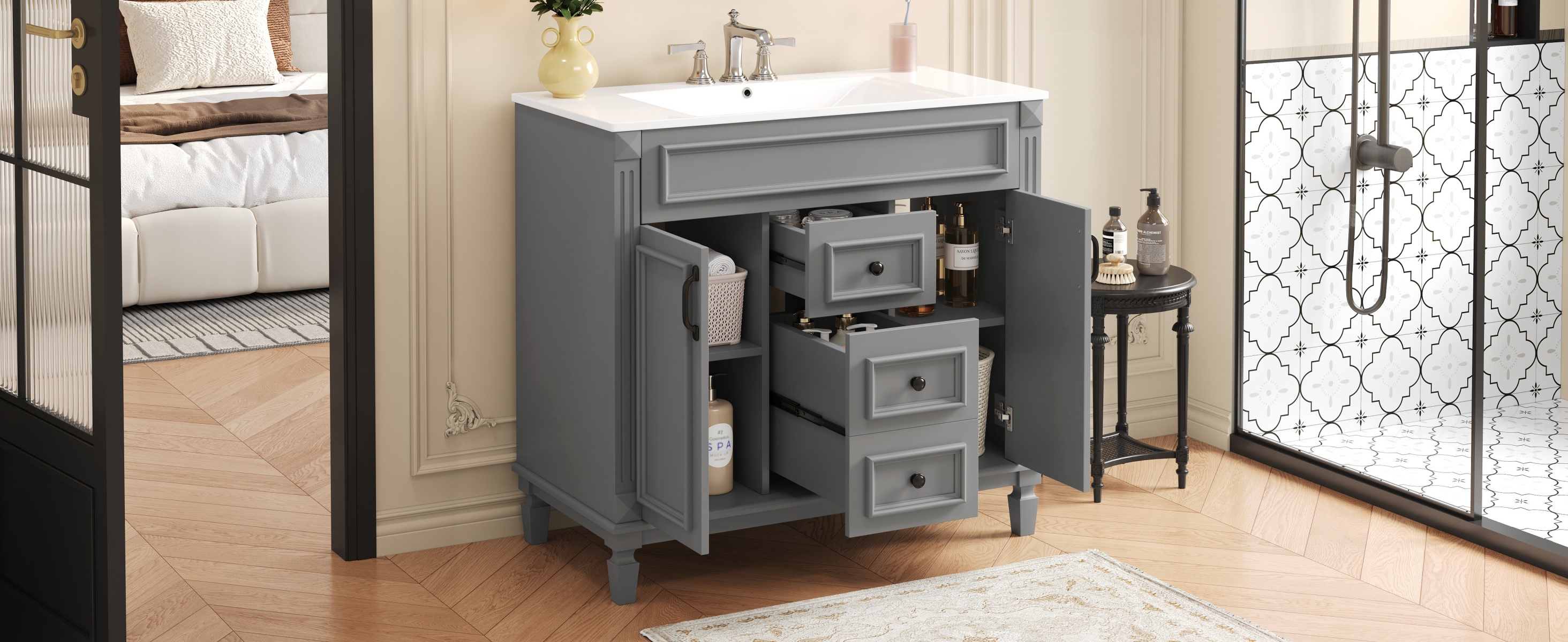 36'' Bathroom Vanity with Top Sink, Modern Bathroom Storage Cabinet with 2 Soft Closing Doors, Single Sink Bathroom Vanity — foto 4
