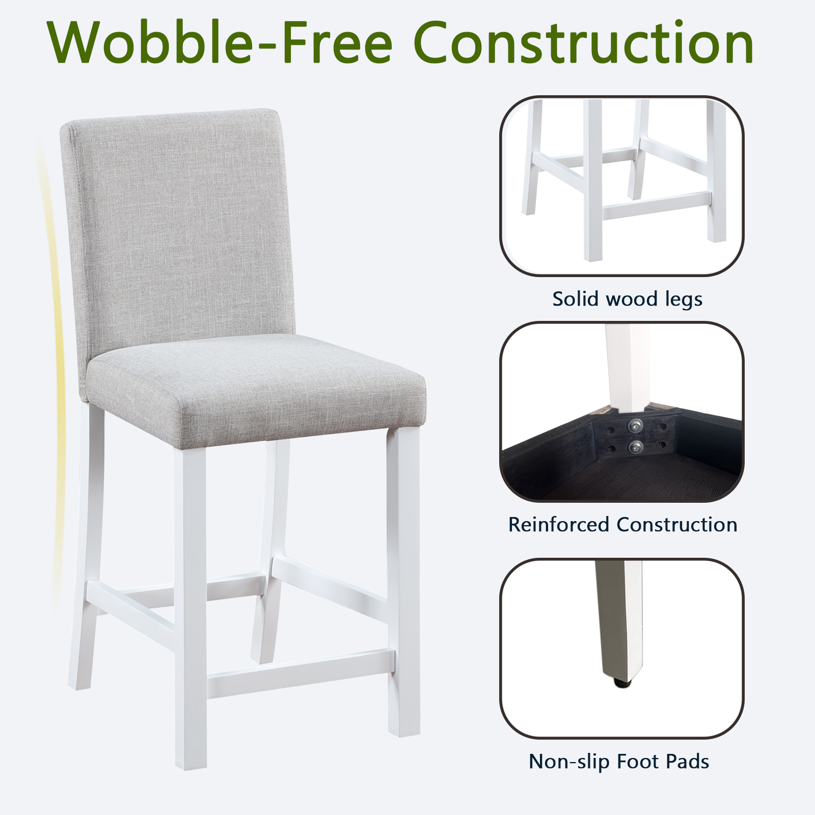 Counter Height Chairs set for 4, Kitchen Chair with Padded Seat, Counter Height Barstool for Dining Room, White & Gray 4