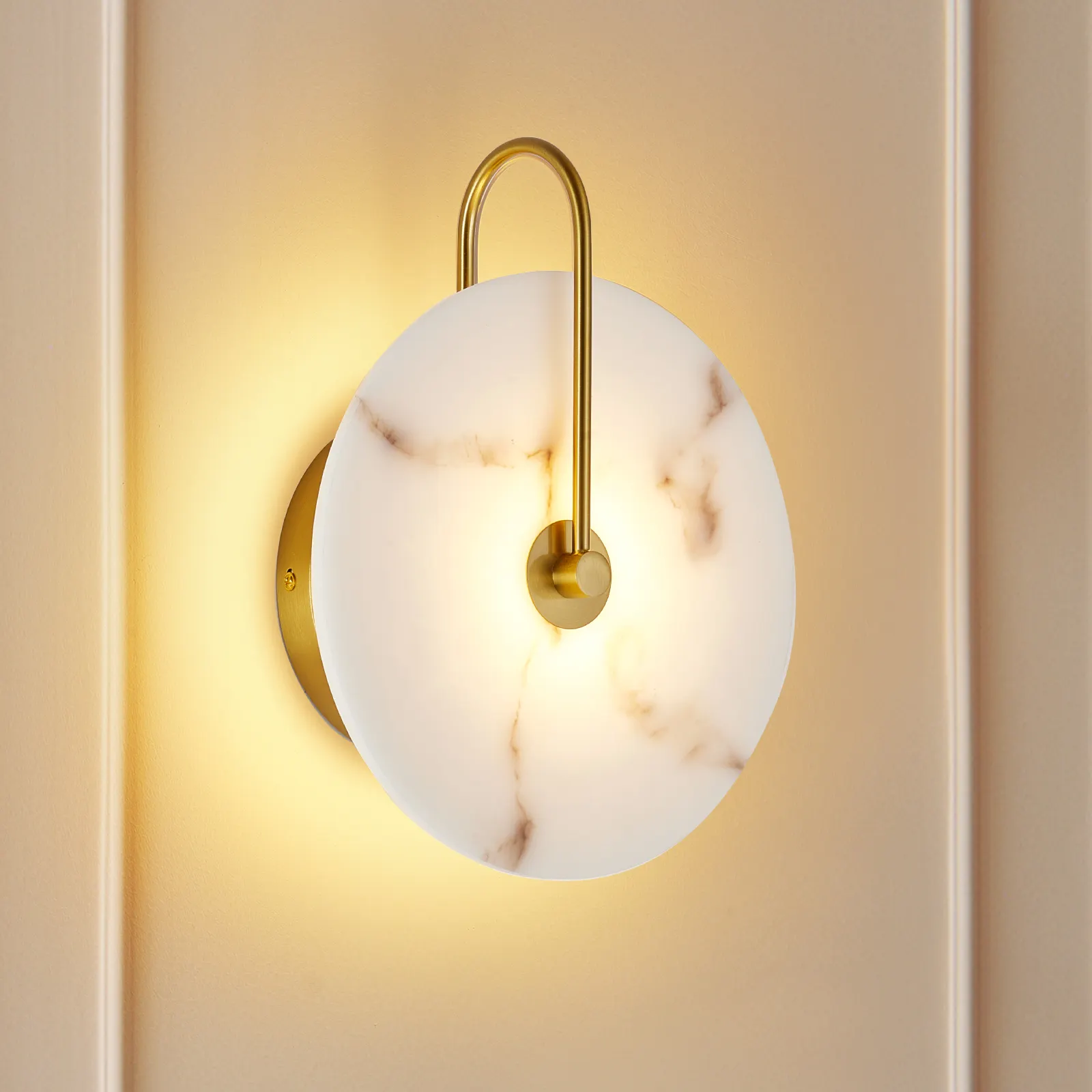 Round Alabaster Wall Sconce, Natural Marble Lampshade