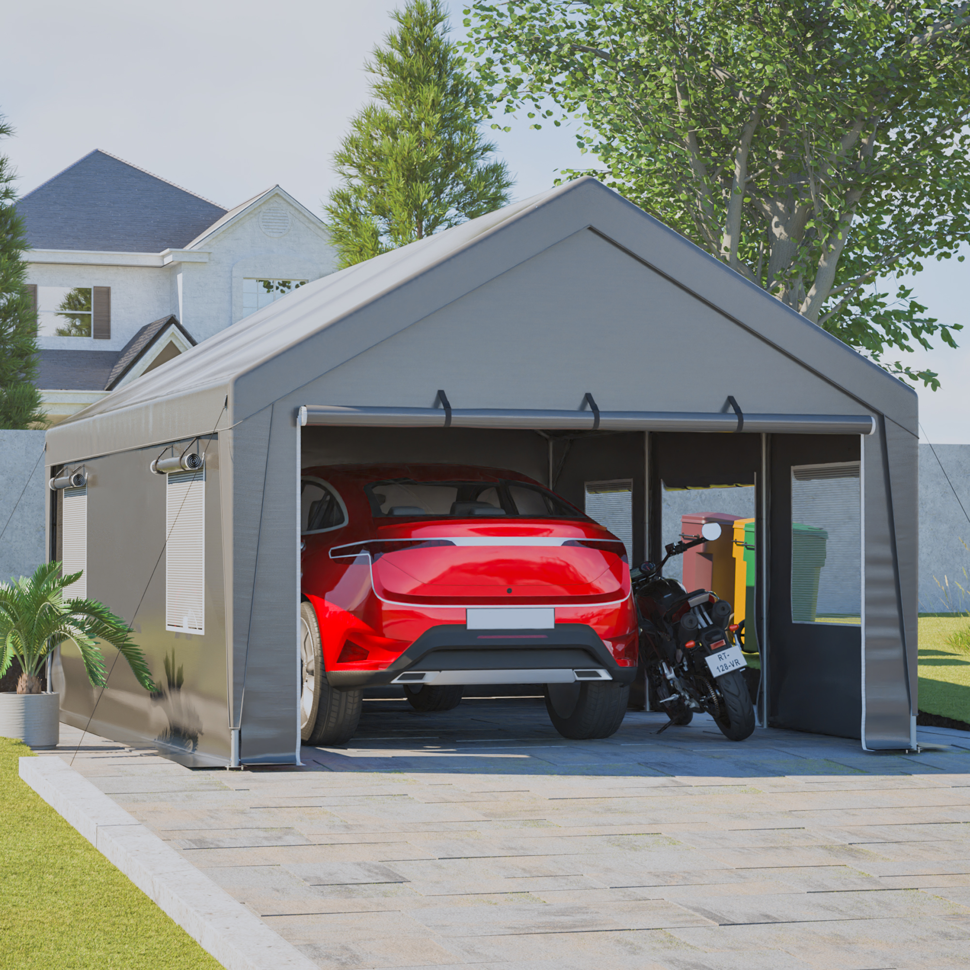 13'x20' Canopy with 2 Roll-Up Doors, Waterproof Party Tent, Carport & Storage Shelter for Outdoor, Car, Boat, Garden Party, Gathering, Galvanized Frame — foto 3