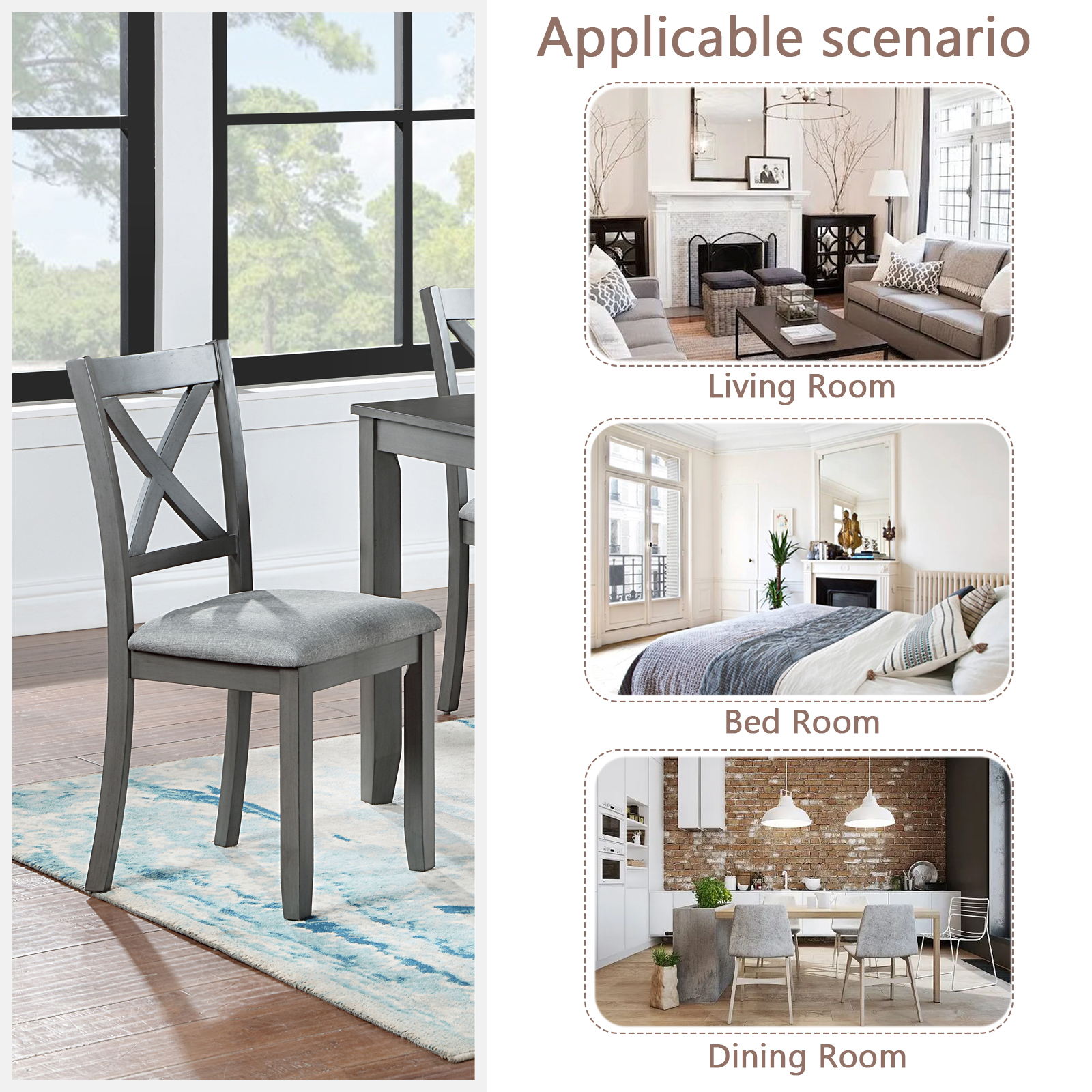 Dining Chairs Only, Wooden Dining Chairs Set of 4, Kitchen Chair with Padded Seat, Upholstered Side Chair for Dining Room, Living Room, Gray 6