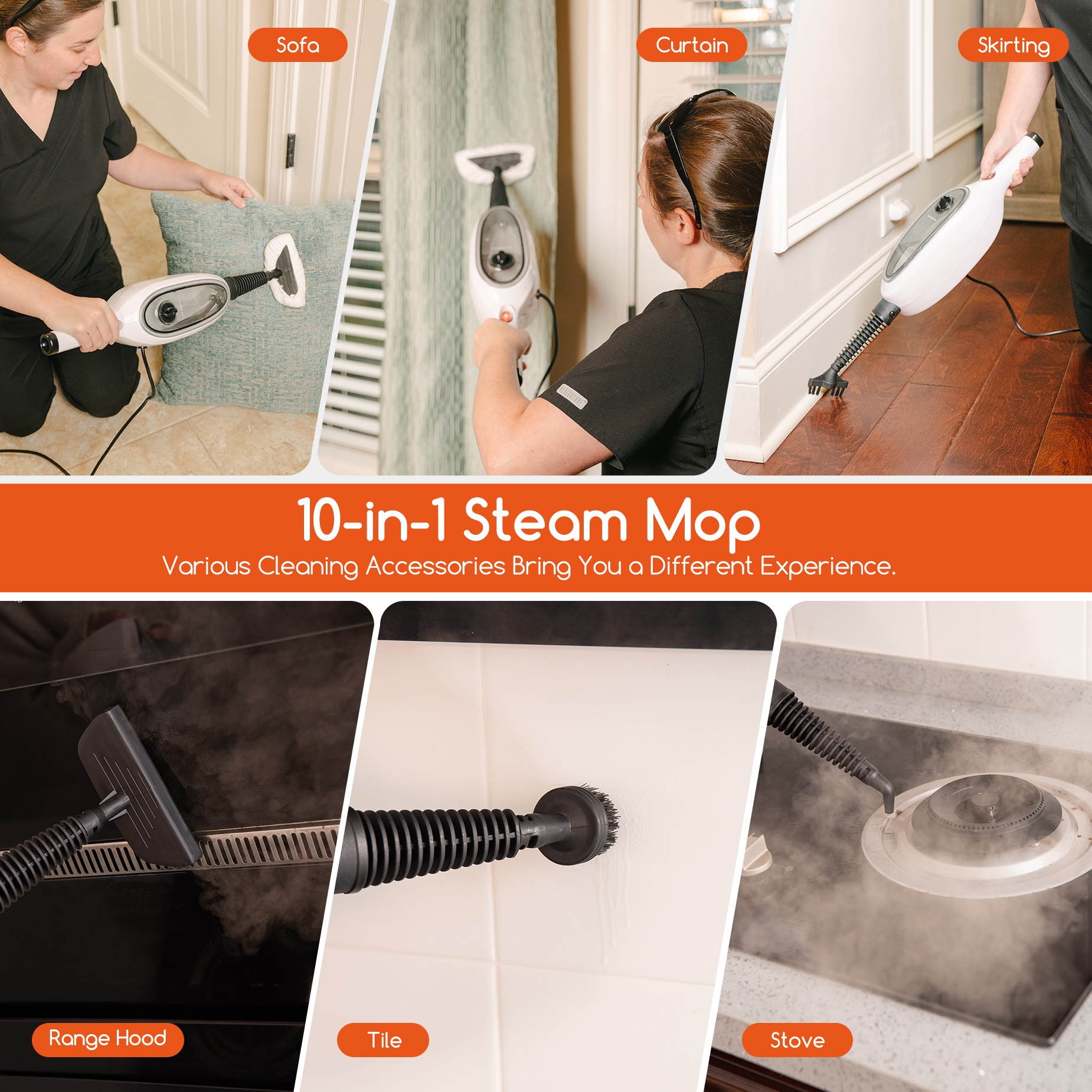 Steam Mops for Floor Cleaning, Unique Double-Sided Flip Design, 15 Seconds Fast Heating 10-in-1 Steam Cleaner for Kitchen, Living Room Wood Floor Tile Cleaning