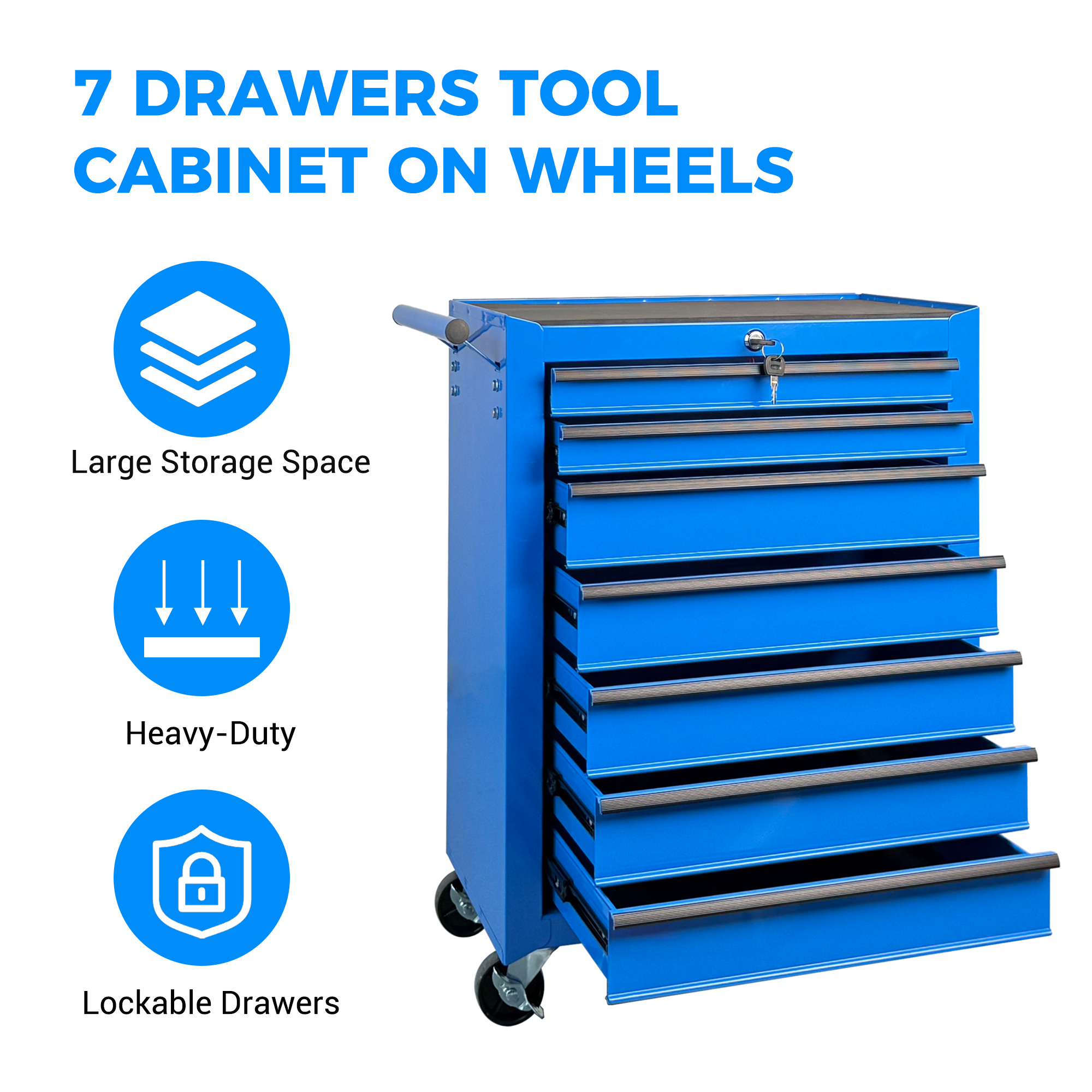Rolling Metal Tool Chest with 7 Drawers, 20" 7-Drawer Tool Chest Cabinet with Ball Bearing Drawer Slides, Steel Tool Storage Box Organizer  -BLUE — foto 2