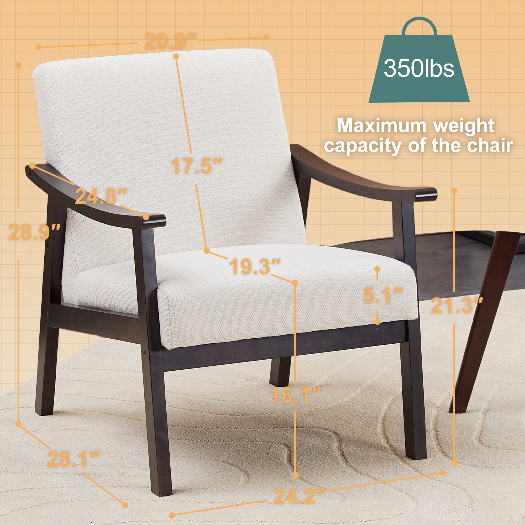 Medieval-inspired modern armchair with high back (Ancient White) upholstered chair, solid wood legs, leisure reading chair suitable for living room or bedroom. — foto 3