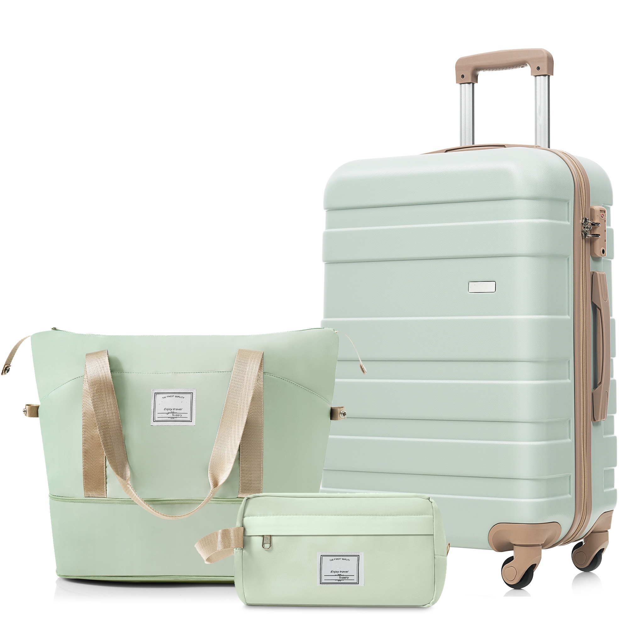 3-Piece Luggage Set  - 24in Checked Suitcase with TSA Lock Travel Duffel Bag Wet-Dry Toiletry Bag,green