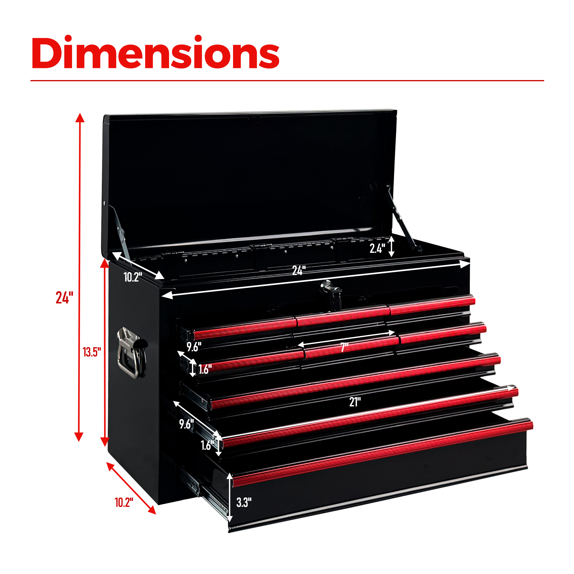 Heavy Duty Metal Tool Box, 24-inch, Portable Metal Tool Box with 9 Drawers, Small Tool Chest with EVA Liners, Ball Bearing Slide Drawers Locking & Powder Coated Finish, Multi-Function Tool Organizer — foto 11