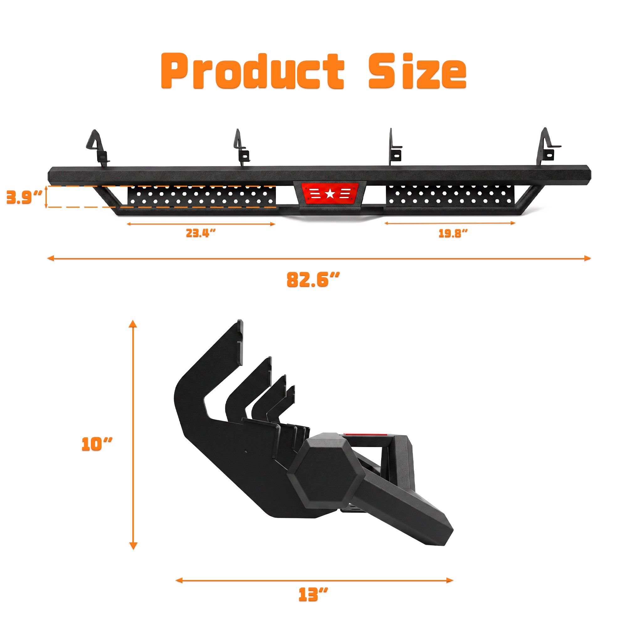 6" Running Boards For 2019-2026 Chevy Silverado 1500 Crew Cab, 2020-2026 Silverado/Sierra 2500HD 3500HD Crew Cab, Two Stairs Design Nerf Bars Step Bars Hexagonal style — foto 7