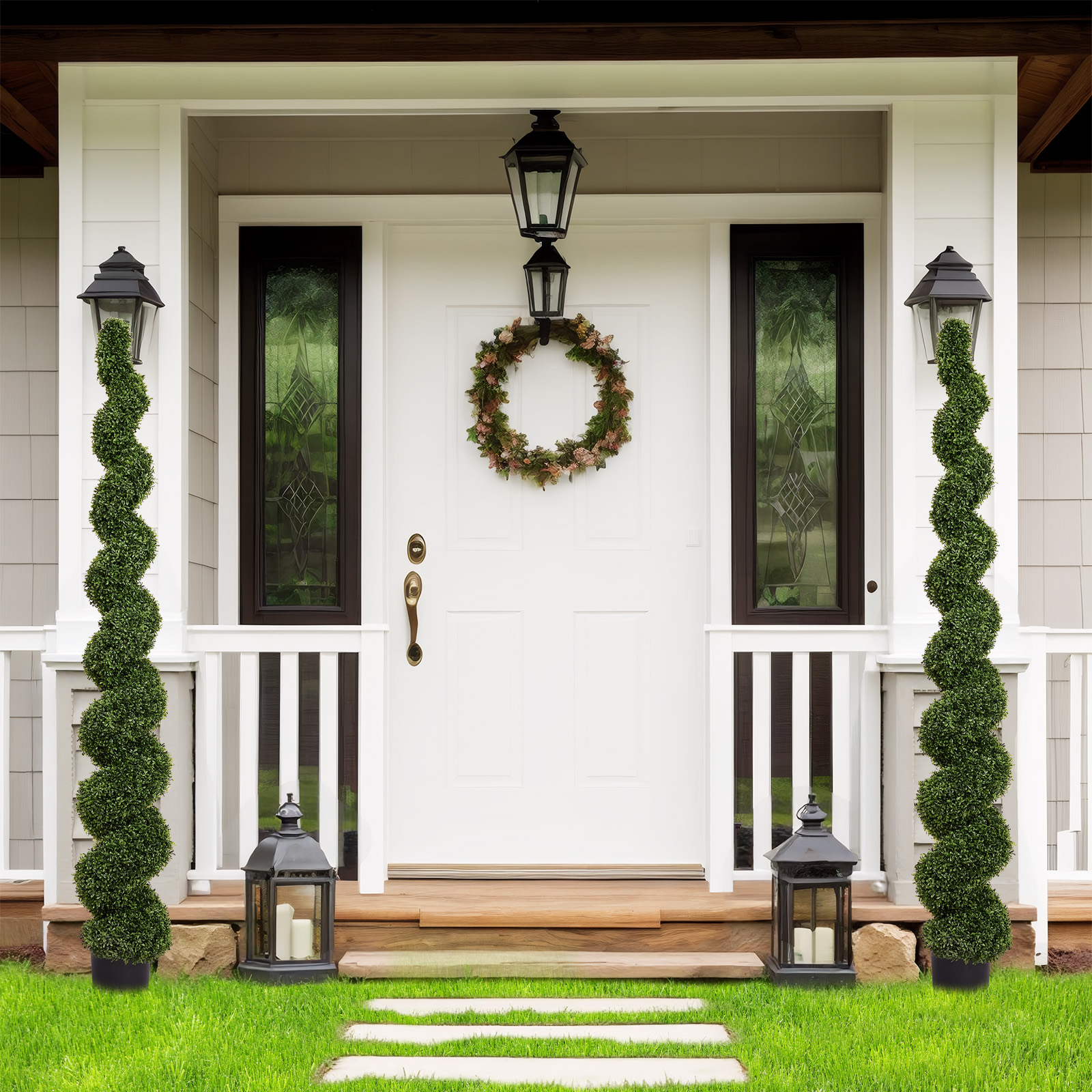 7FT Spiral Topiary Trees Artificial Outdoor Faux Boxwood Plants Large Twisted Green Potted Trees for Garden Front Porch Patio Planter Decoration, 1pc/set — foto 4