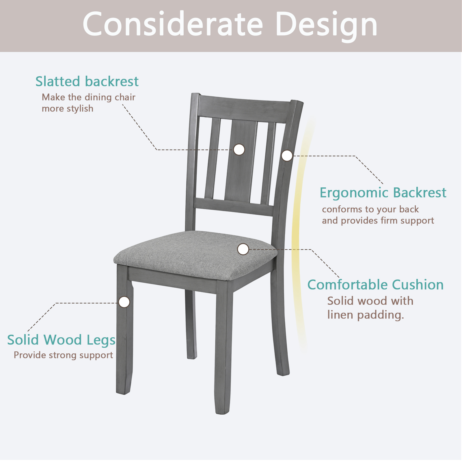 Dining Chairs Only, Wooden Dining Chairs Set of 4, Kitchen Chair with Padded Seat, Upholstered Side Chair for Dining Room, Living Room, Gray 6