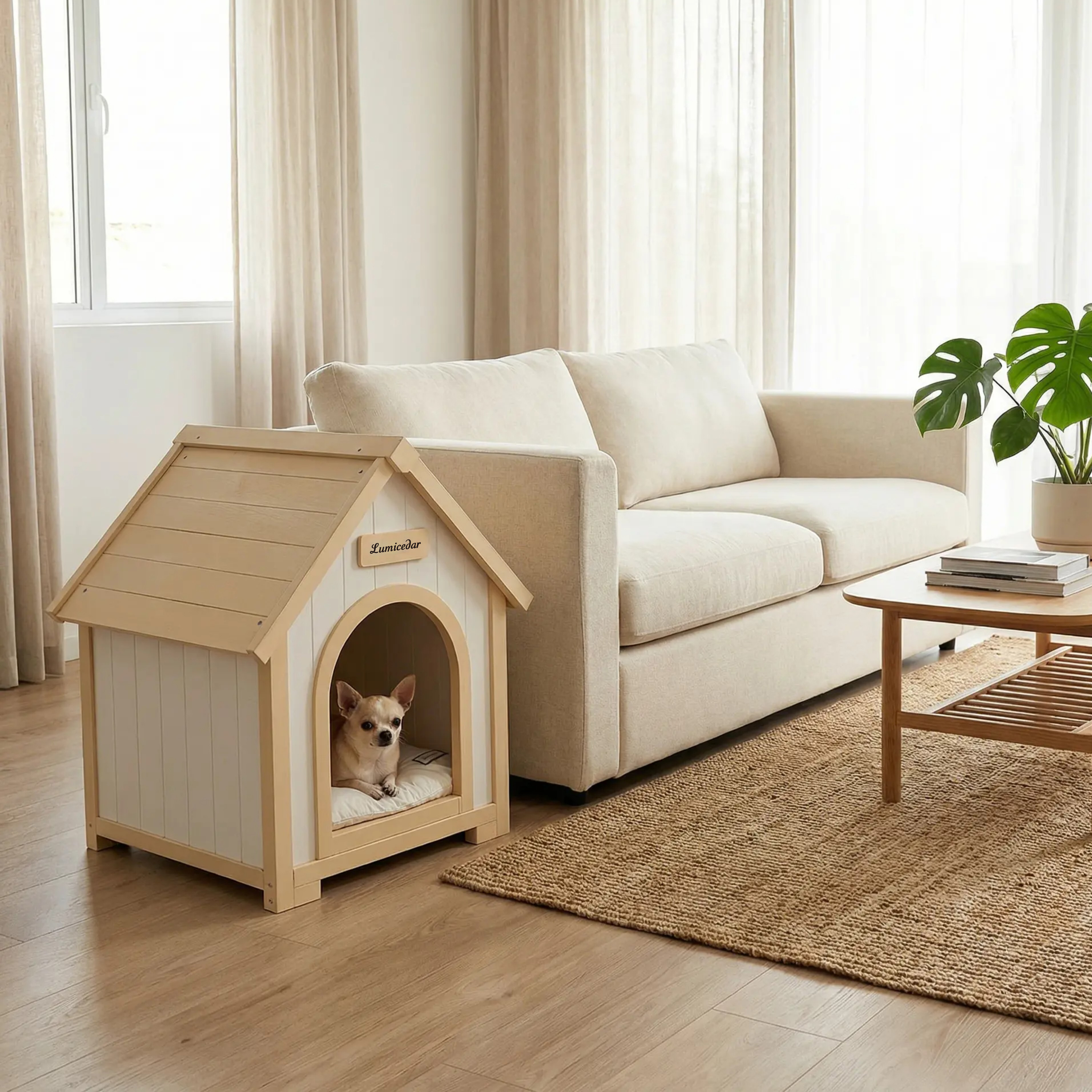 Modern Indoor Wooden Dog House with EVA Cushion – Solid Cedar Pet House for Small Dogs & Cats — foto 4