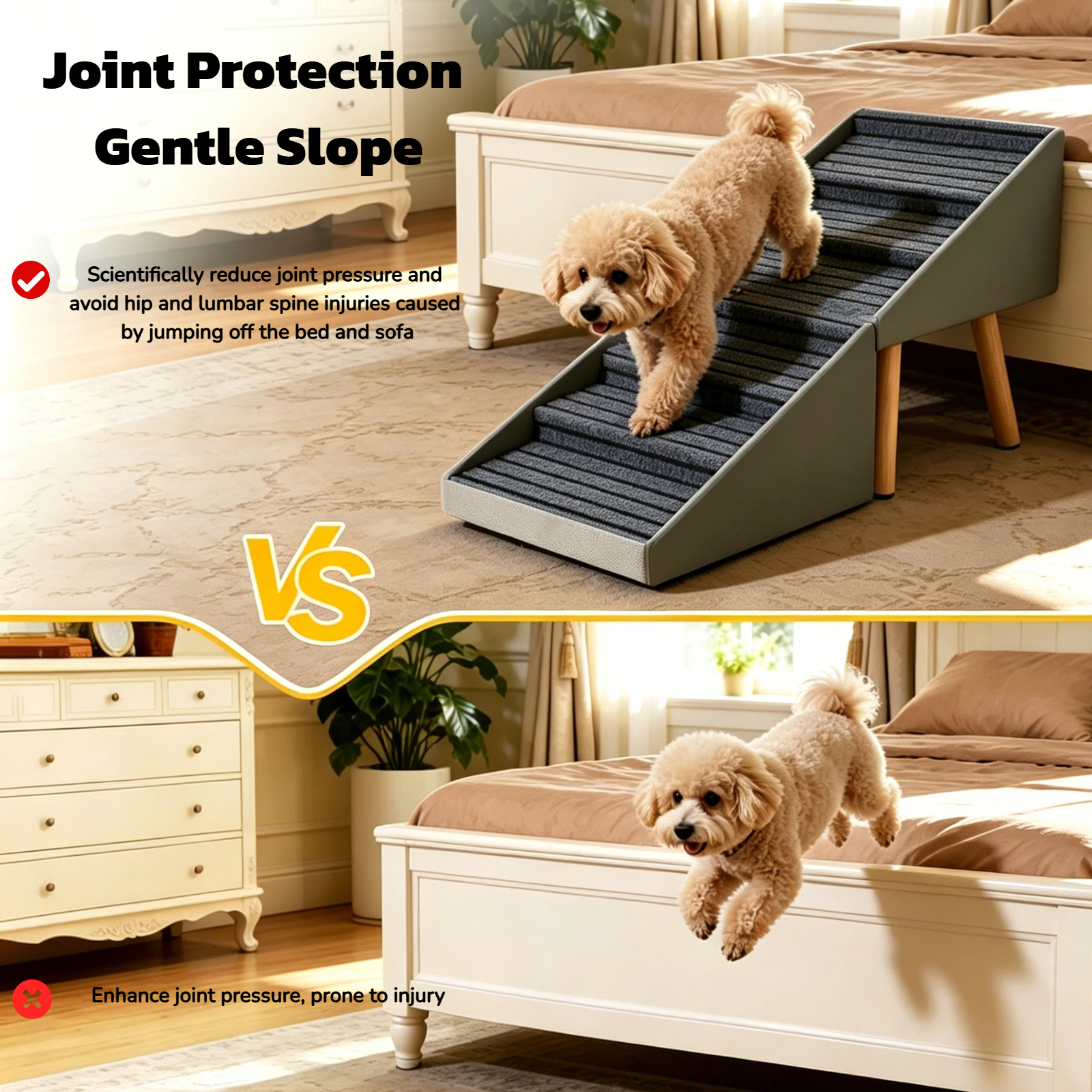 2-in-1 Dog Stairs for Bed and Couch 25.2" Foldable Dog ramp for Couch 6 Pet Steps  & Ottoman for Small and Large Dogs, Grey — foto 2