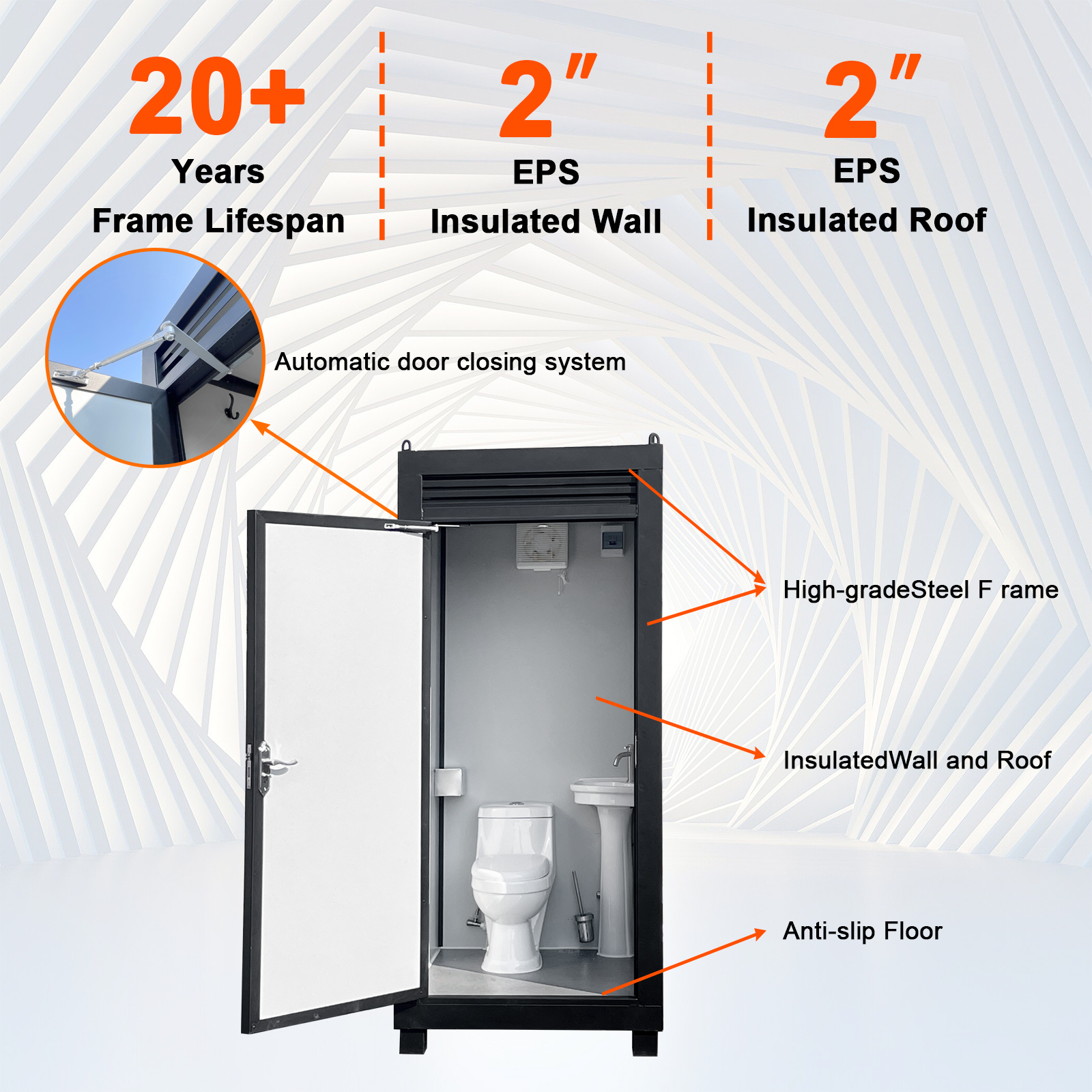 Person Portable Toilet Cabin – Outdoor Restroom with Light, Sink & Vent Fan — foto 7
