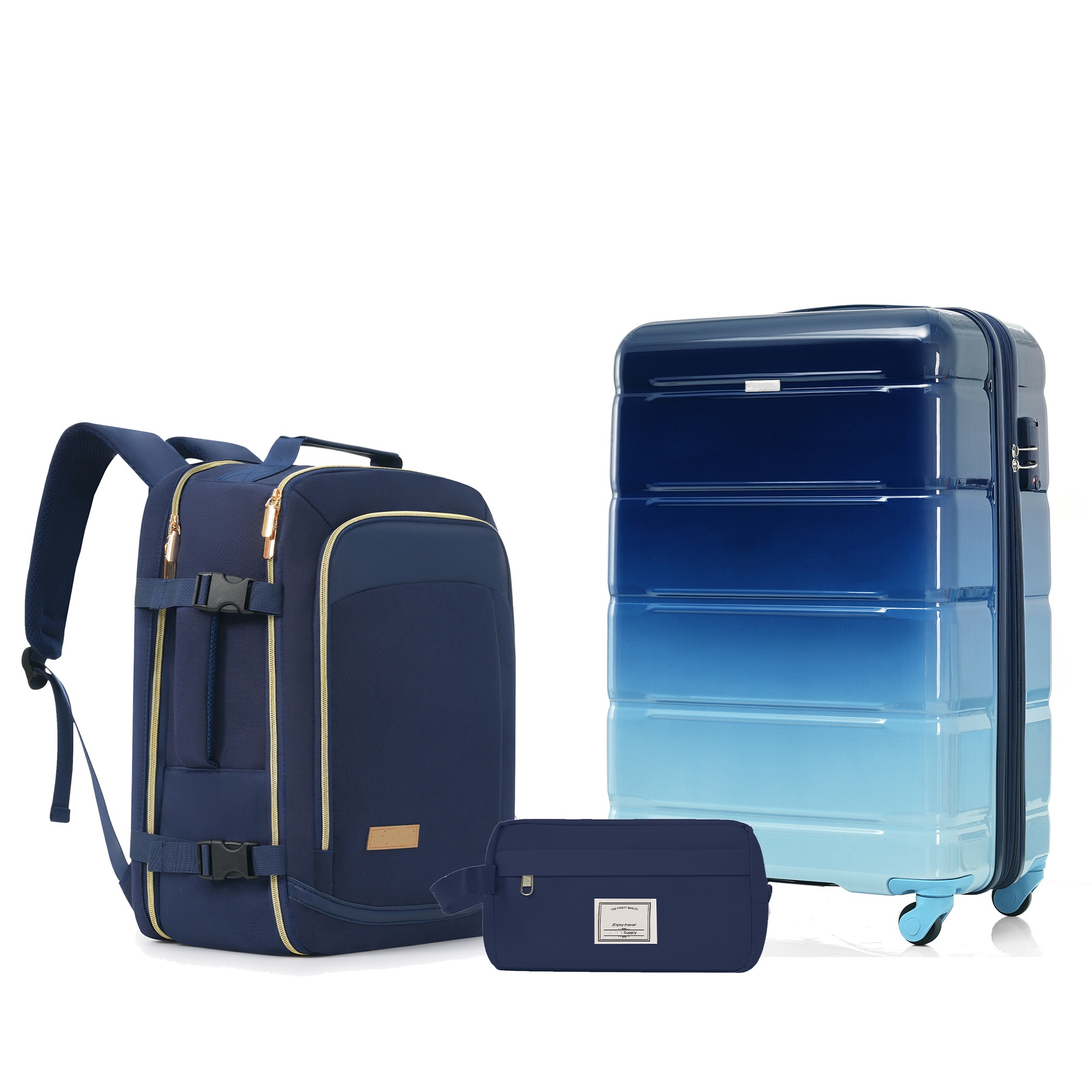 3-Piece Luggage Set  - 20in Checked Suitcase with TSA Lock Travel Duffel Bag Wet-Dry Toiletry Bag,navy