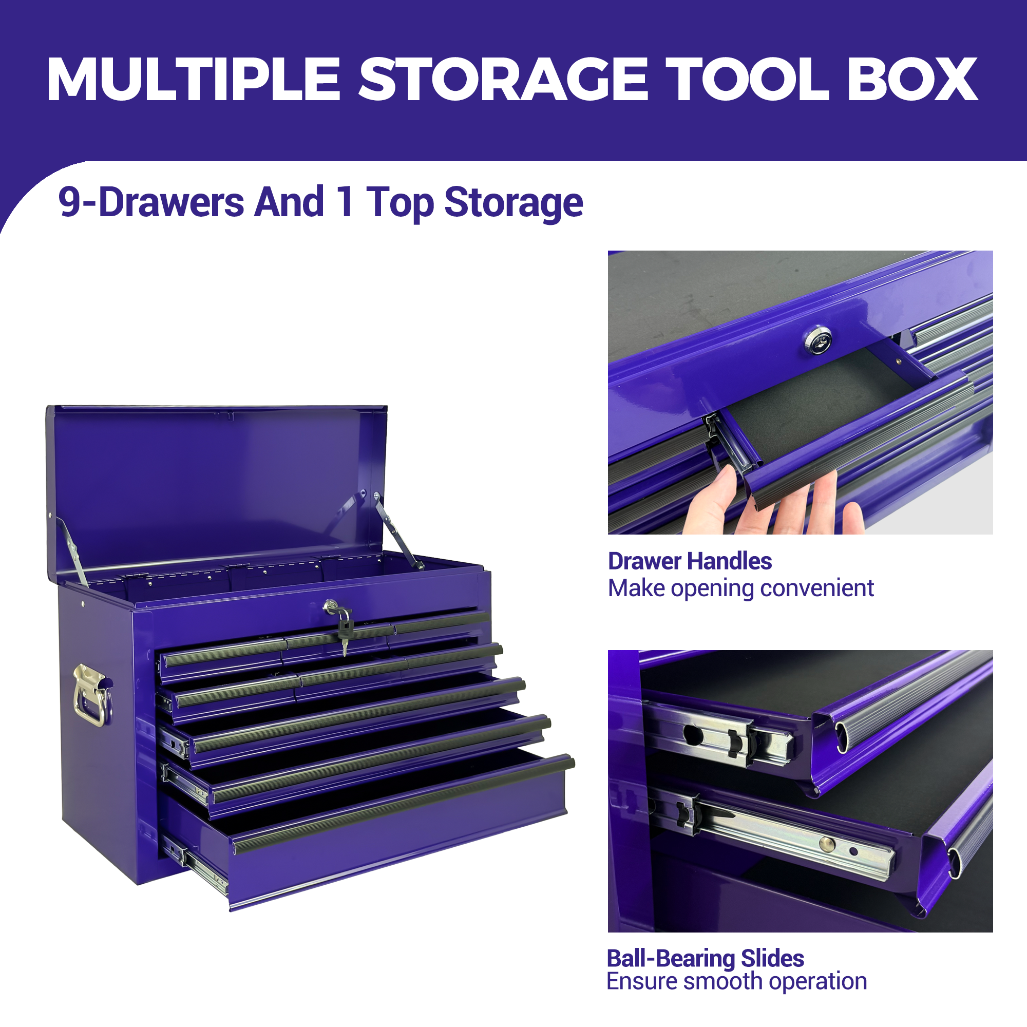 Heavy Duty Metal Tool Box, 24-inch, Portable Metal Tool Box with 9 Drawers, Small Tool Chest with EVA Liners, Ball Bearing Slide Drawers Locking & Powder Coated Finish, Multi-Function Tool Organizer — foto 14