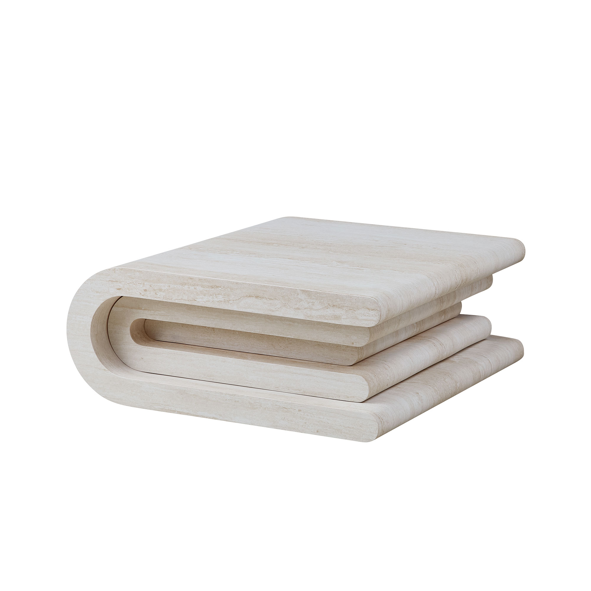33.86 Inch Square Faux Travertine Pattern Coffee Table for Living Room,MDF Table,Modern Design Irregular Coffee Table with Layered Base for Office,Apartment,No need Assembly