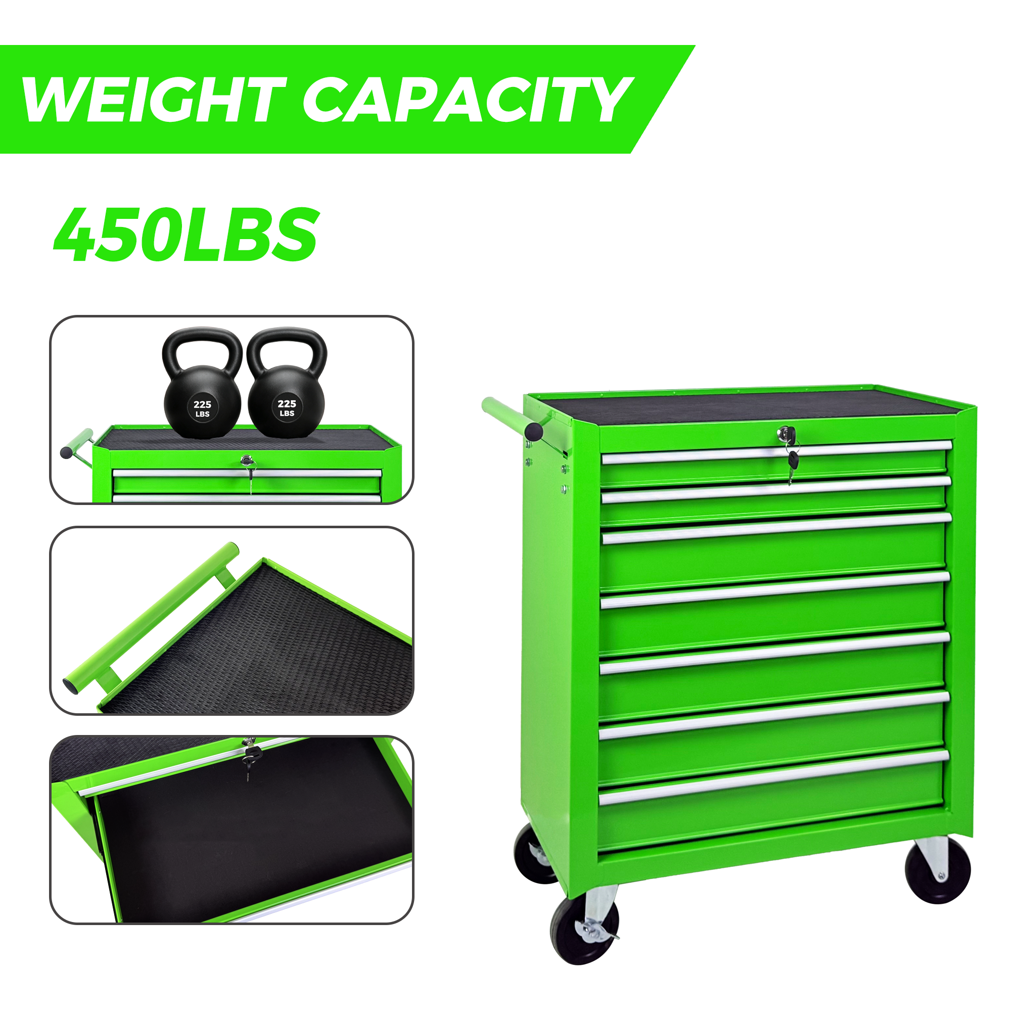 Rolling Tool Chest with 7-Drawer Tool Box with Wheels Multifunctional Tool Cart Mechanic Tool Storage Cabinet for Garage, Warehouse, Workshop, Repair Shop -GREEN — foto 2