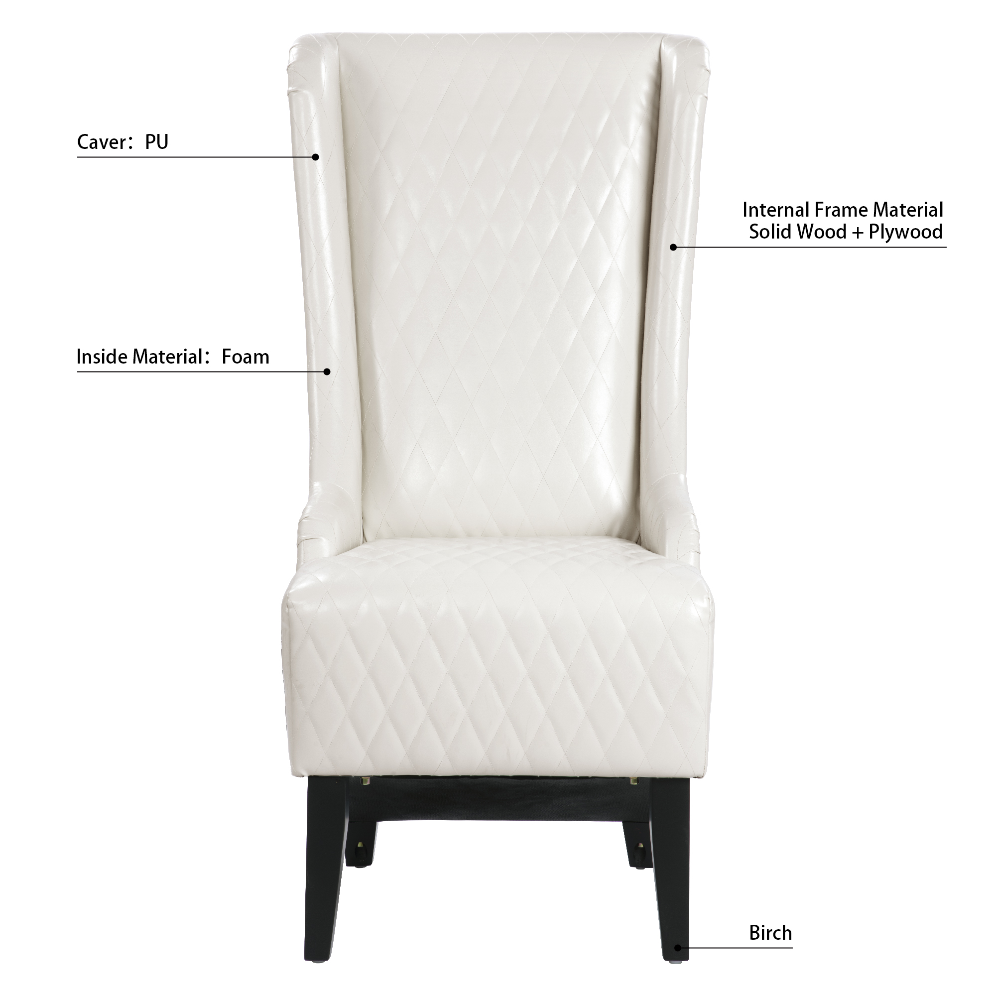 23.03" Wide Faux Leather High-Back Accent Chair, Comfy High Wingback Chair, Living Room Chair with Soft Padded & Wooden Legs, Modern Side Chair for Living Room, Bedroom, white — foto 2