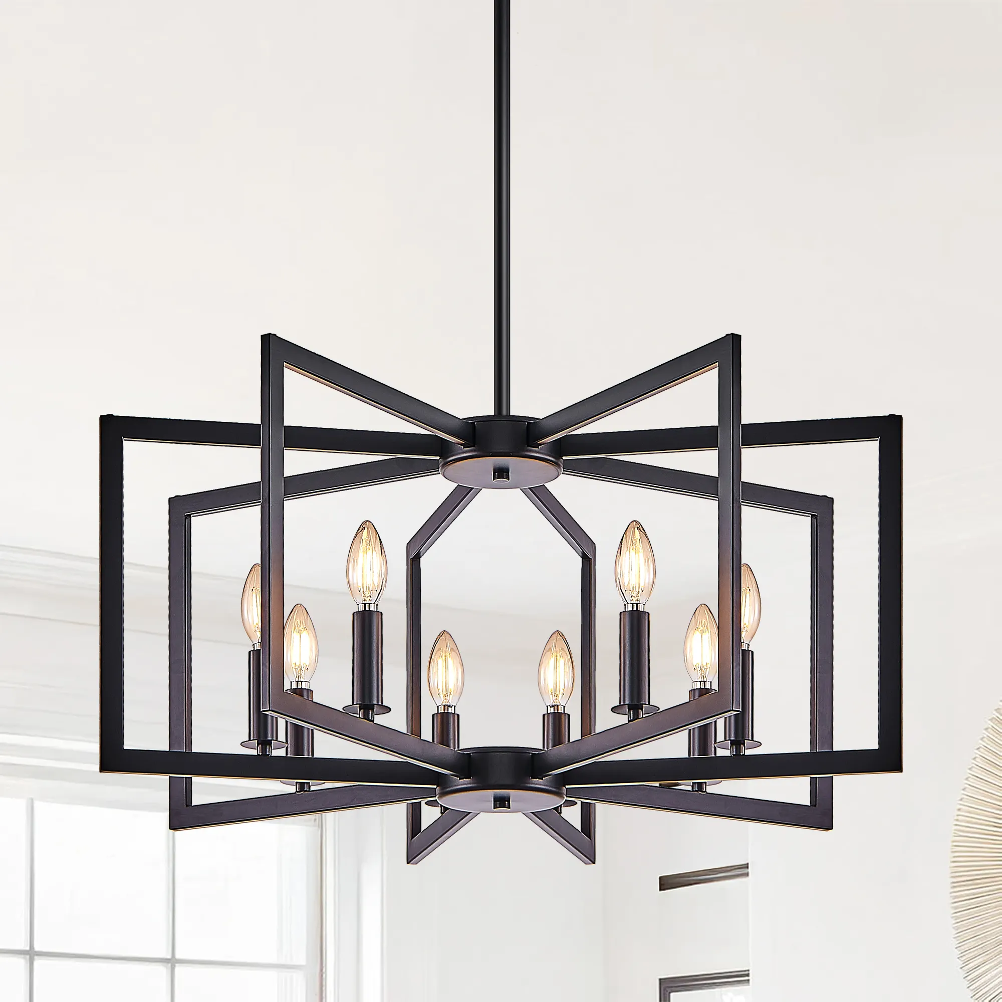 27" Modern Black Geometric 8-Light Chandelier