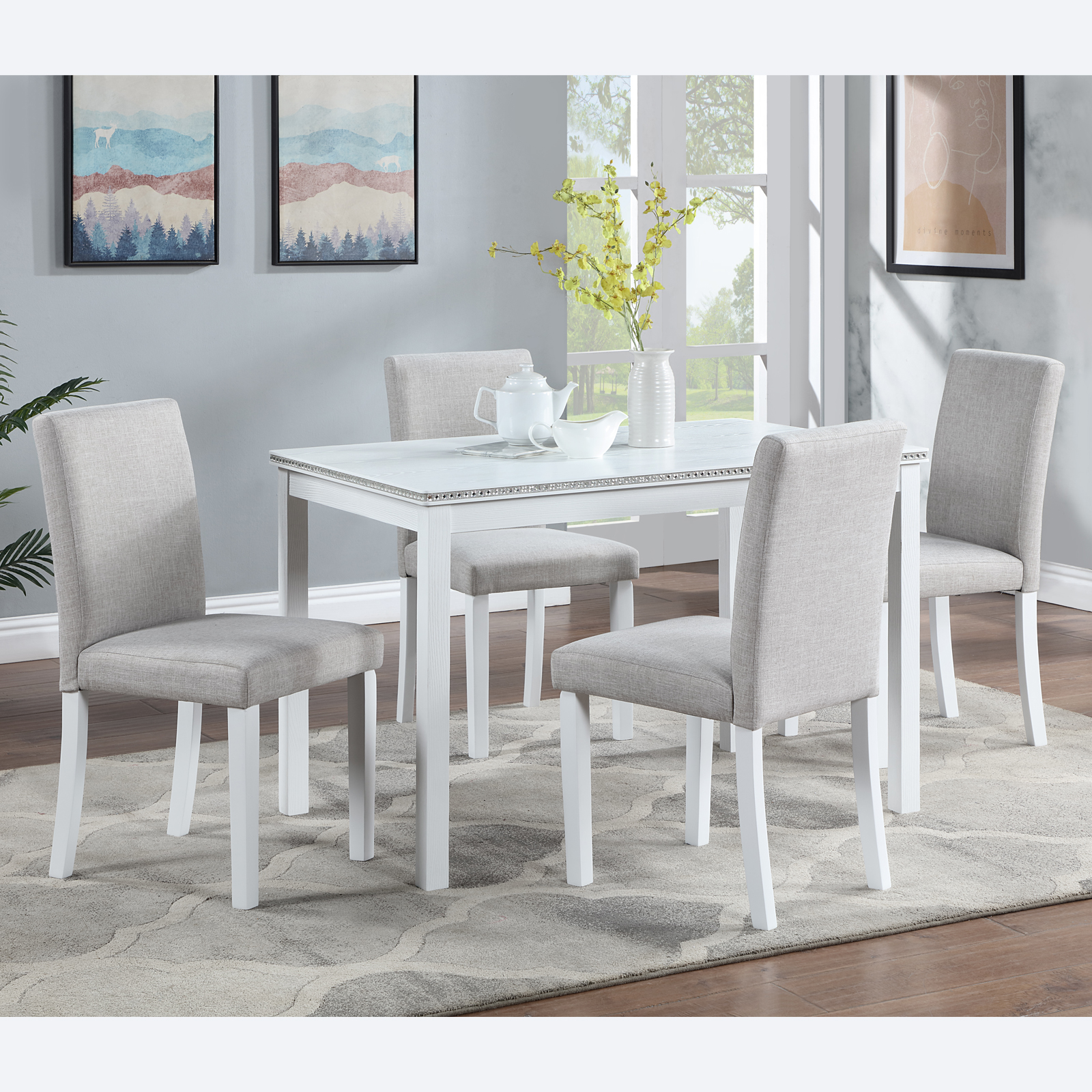 Dining Chairs Only, Dining Chairs set for 4, Kitchen Chair with Padded Seat, Side Chair for Dining Room, White & Gray 6