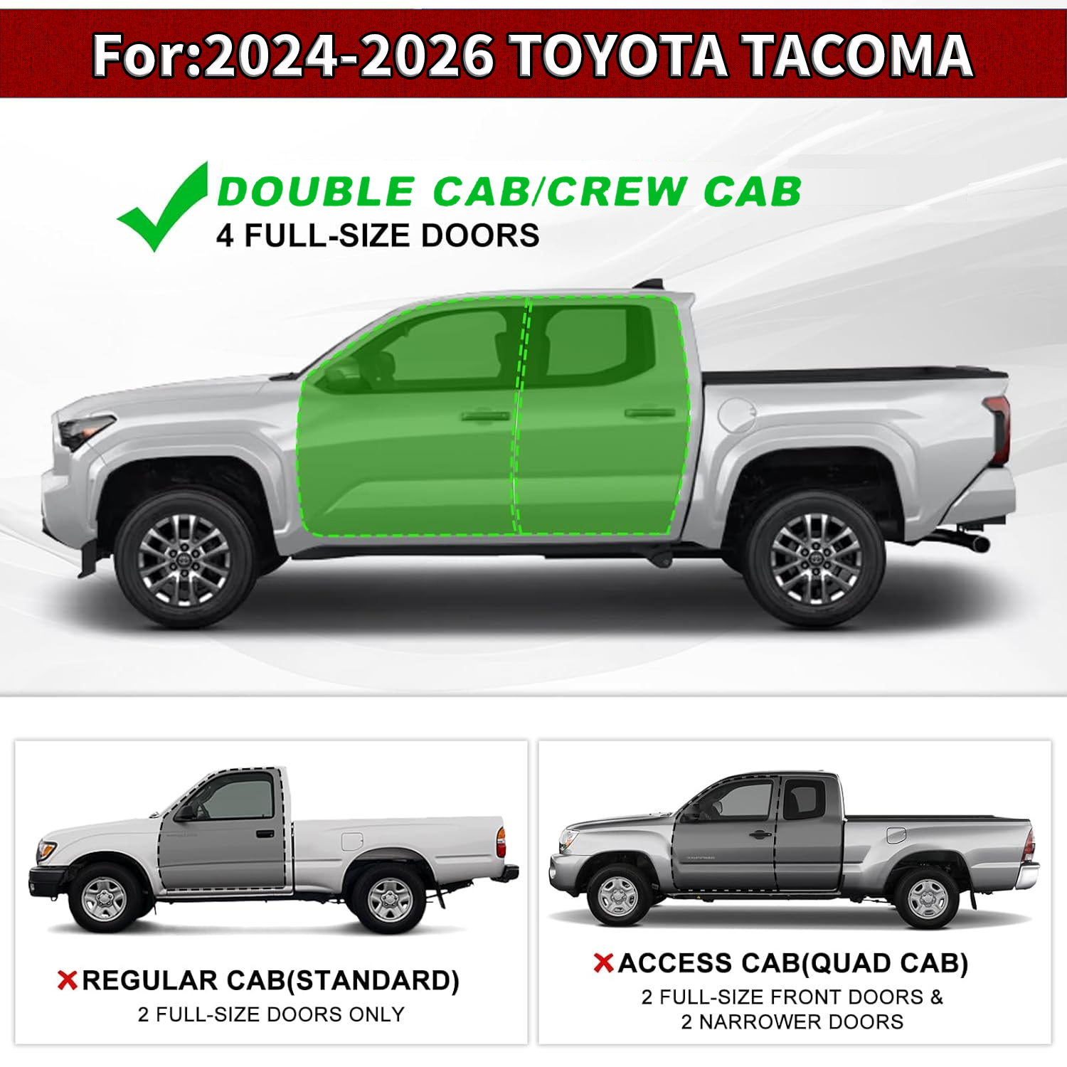 Running Boards Side Steps For 2024 2026 Toyota Tacoma Double Cab Drop Nerf Bars — foto 9