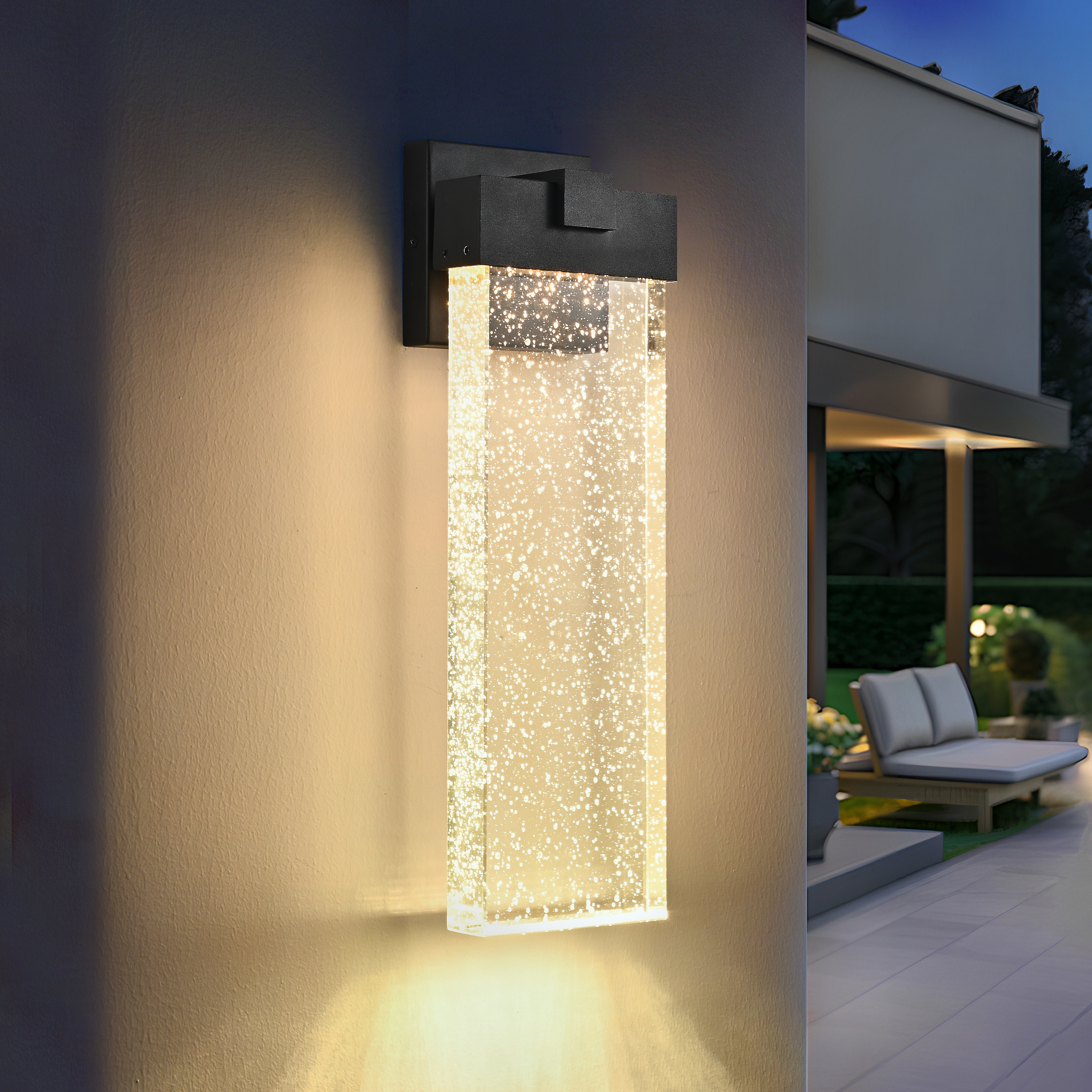 18"(H) 1-pack 12W Modern Outdoor Wall Light Fixture, Weatherproof LED Wall Sconce with Bubble Crystal, Black Finish, Up and Down Lighting for Porch, Patio, and Garden 2
