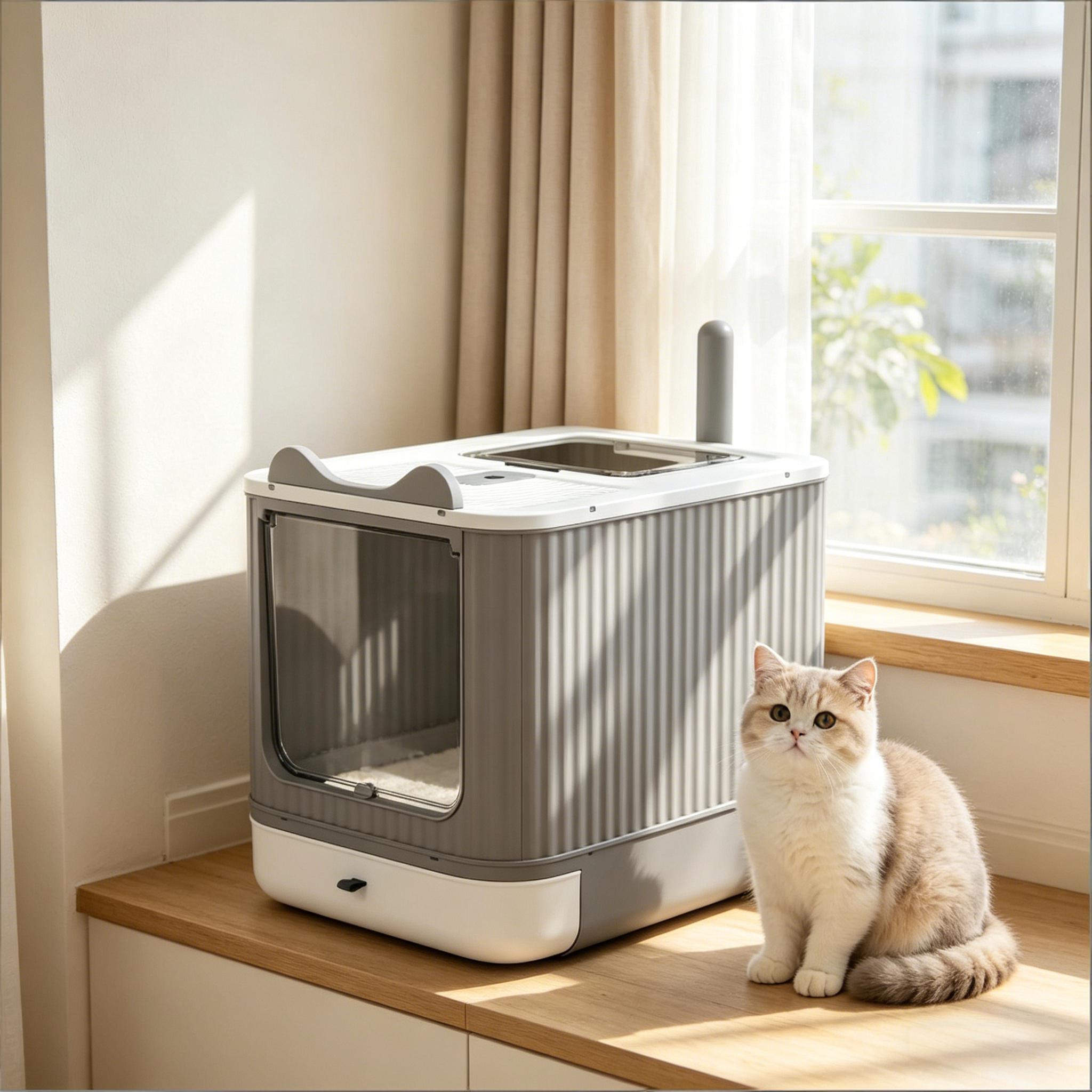 Litter Box with Slide-Out Tray,Enclosed Design Cat Litter Box,for Small-Medium Cat