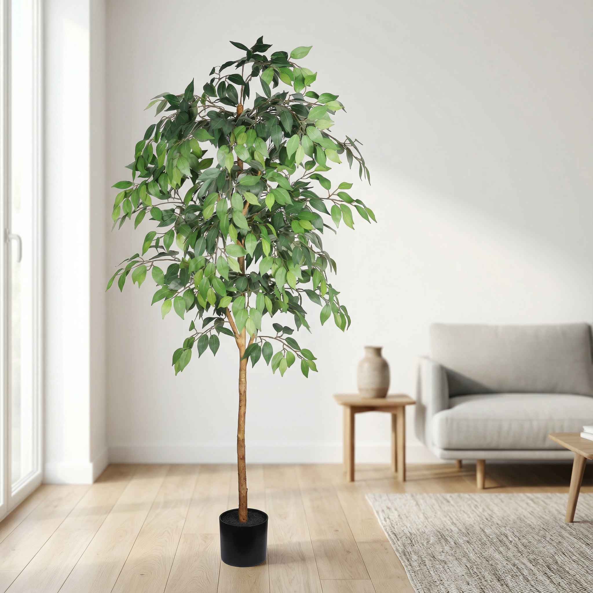 6FT Artificial Ficus Tree with Natural Trunk in Black Plastic Pot for Indoor Home Office Decor, 1pc/set — foto 6