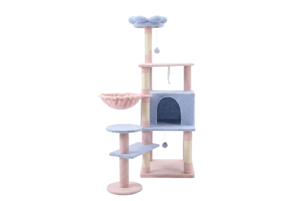 flower cat tree with large condo removable
