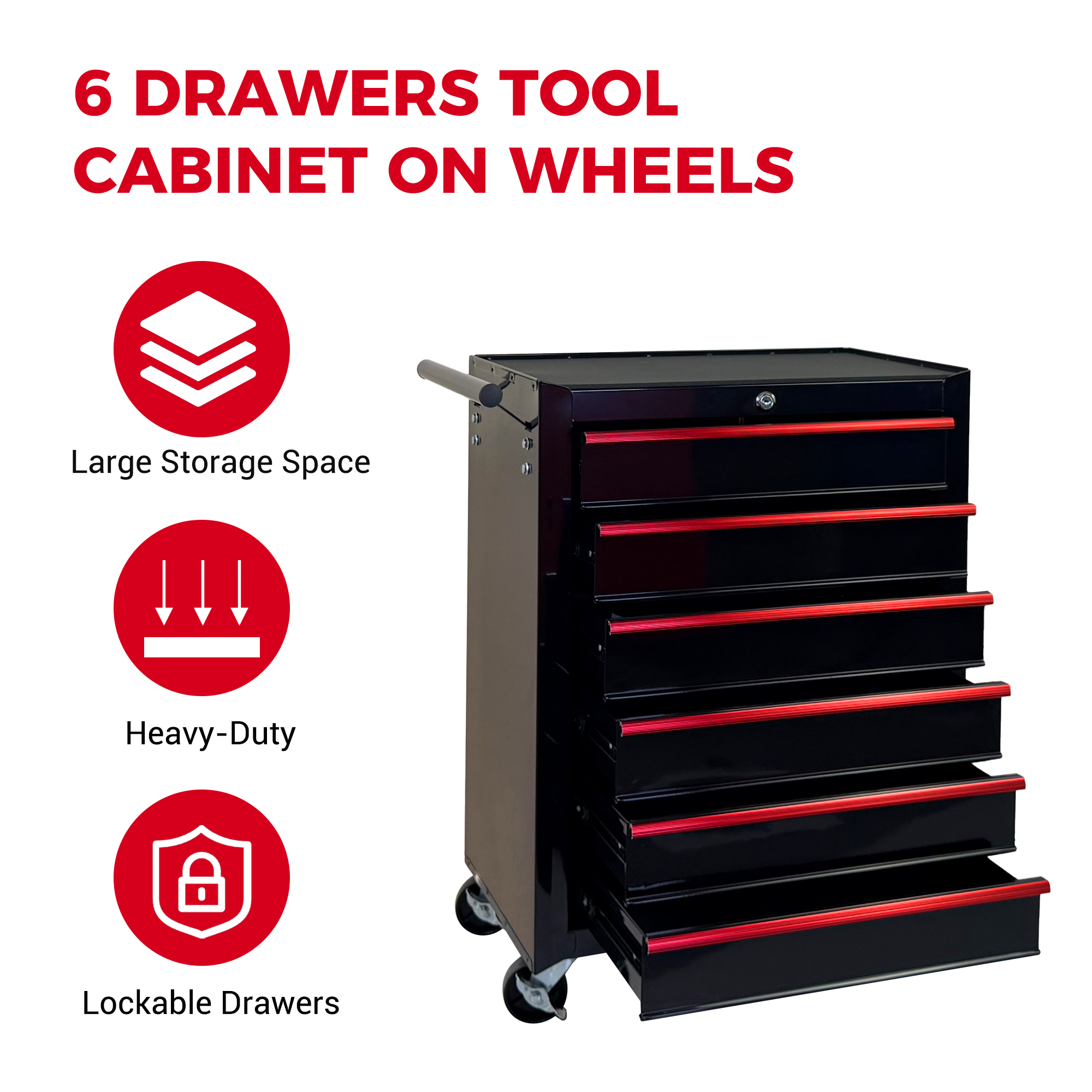Rolling Metal Tool Chest with 6 Drawers, 20" 6-Drawer Tool Chest Cabinet with Ball Bearing Drawer Slides, Steel Tool Storage Box Organizer  -BLACK — foto 5