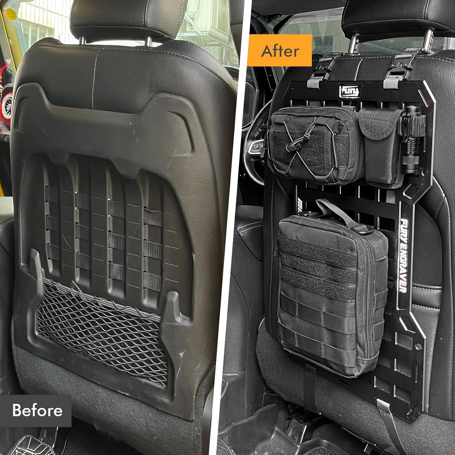 17515 Rigid Molle Panels For Vehicles Truck Mount Rack Panel Tactical Seat Back Organizer with 2 Organizer Storage Bag, 1 Multi-tool Pliers, 1 Flashlight and 5 Fastening Tape — foto 3