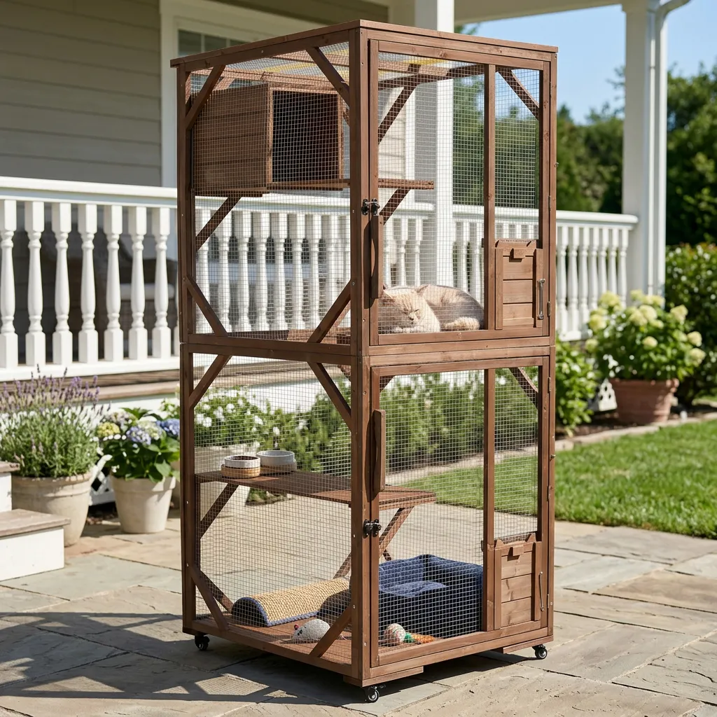 Large 2-Tier Outdoor Wooden Cat Enclosure