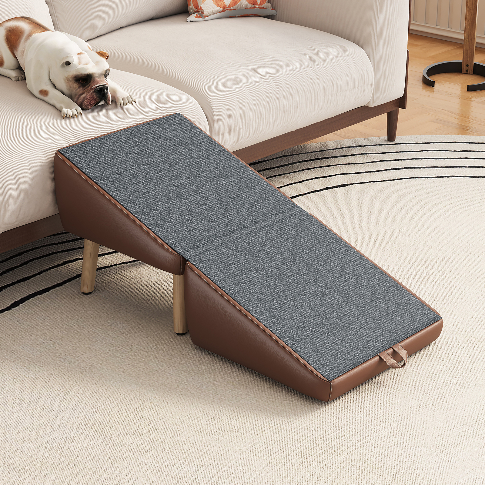 (UPGRADED) Dog Stairs for Small Dogs and Cats, Dog Ramp for Couch and Bed, Foldable 2-in-1 Wooden Pet Steps for Puppy, Split Ottoman Design (BROWN) — foto 5