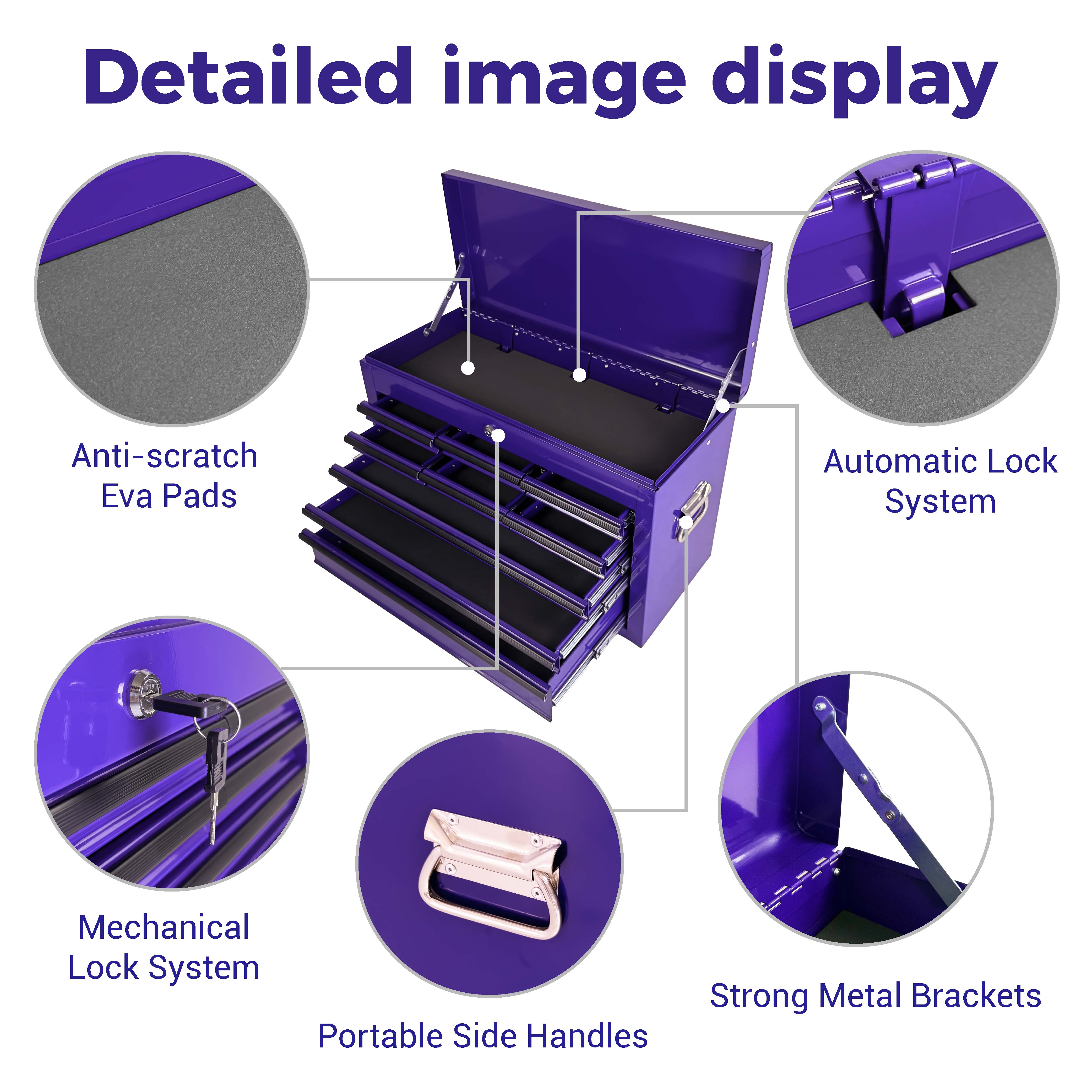 Heavy Duty Metal Tool Box, 24-inch, Portable Metal Tool Box with 9 Drawers, Small Tool Chest with EVA Liners, Ball Bearing Slide Drawers Locking & Powder Coated Finish, Multi-Function Tool Organizer — foto 15