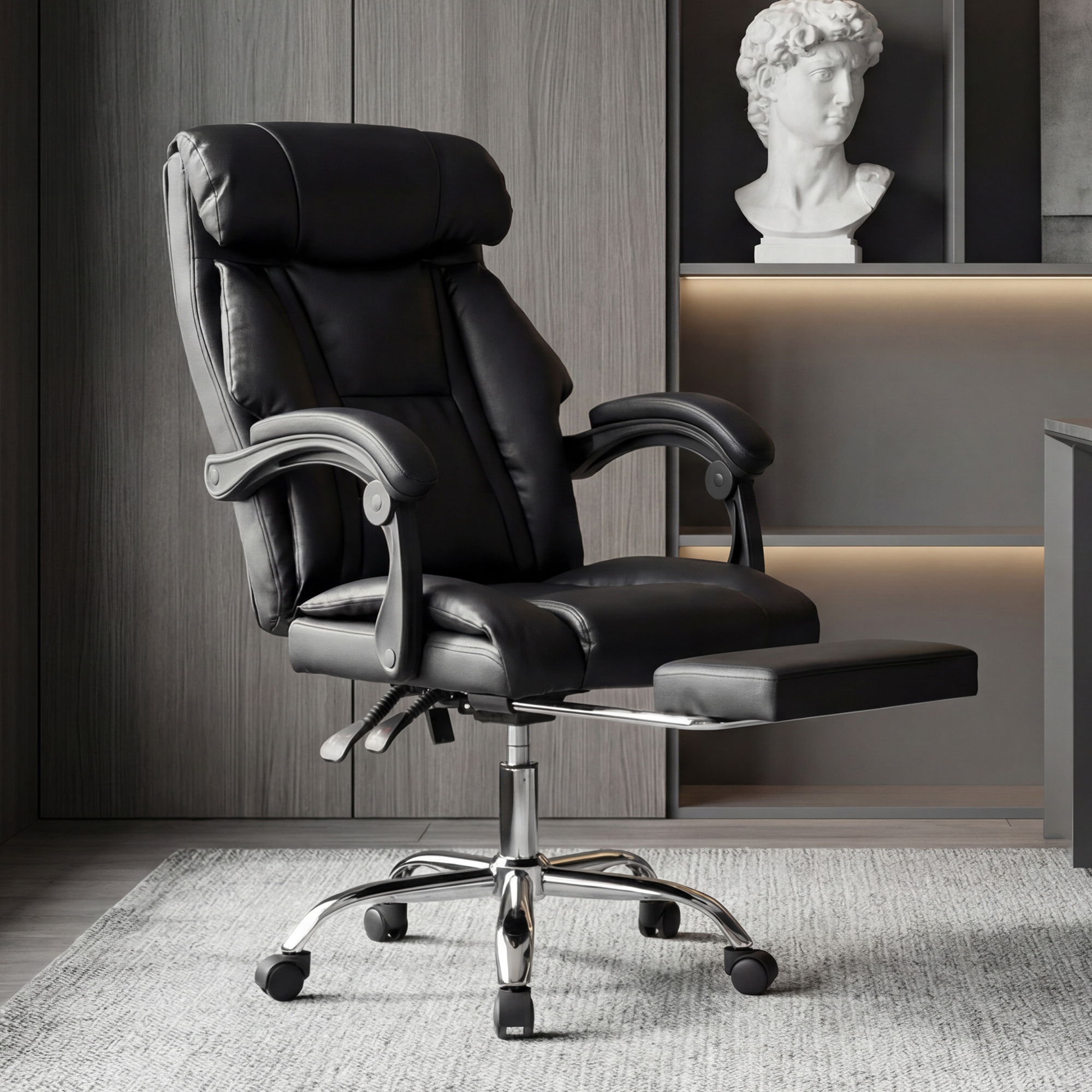Office Chair Adjustable Height Executive Desk Chair with Foot Rest Comfortable Computer Chair High Back Reclining Gaming Chair Durable Leather Rolling Work Swivel Chairs — foto 3