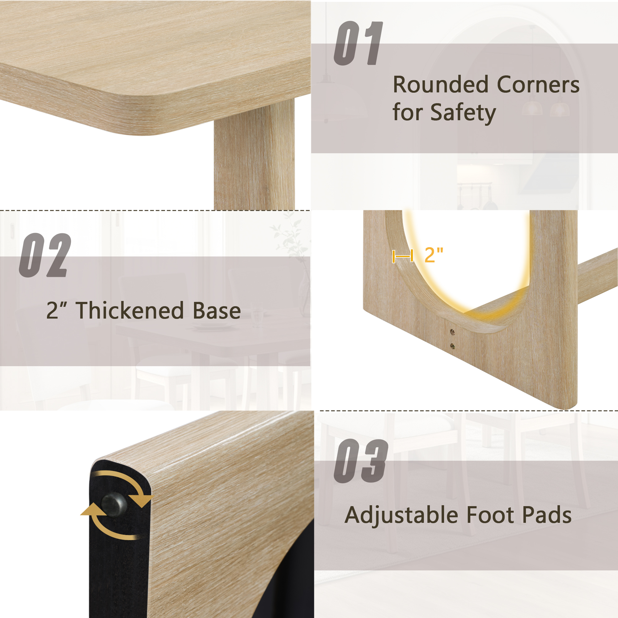 7-Piece Dining Table Set for 6, 68 Inch Rectangular Kitchen Table with 6 Upholstered Chairs, Natural Wood Dining Room Furniture Set with Sturdy U-Shaped Frame for Family, Apartment, Dining Room — foto 2