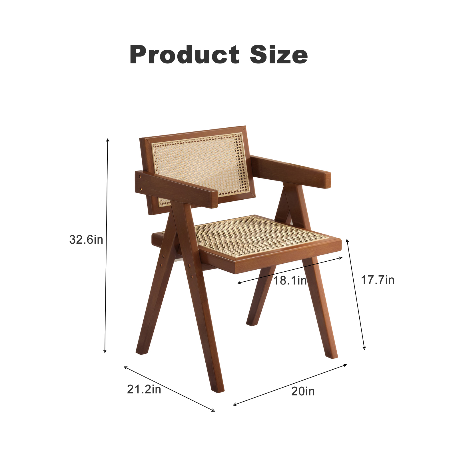 Modern Mid Century Dining Chairs Set of 2, Rattan Accent Chairs, Comfy Armchairs, Outdoor Wood Chairs with Armrest for Bedroom Living Room Reading Room Dining Kitchen, Brown — foto 2