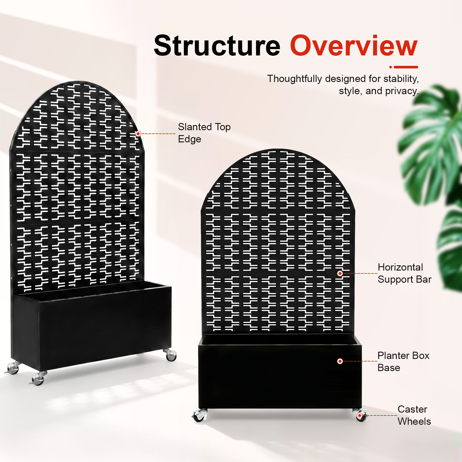 Arched Decorative Privacy Screen with Planter Box, 70.87" Tall Metal Freestanding Fence Planter, 46.8"×15.75"×16.92" Planter Box for Patio Balcony Backyard — foto 2