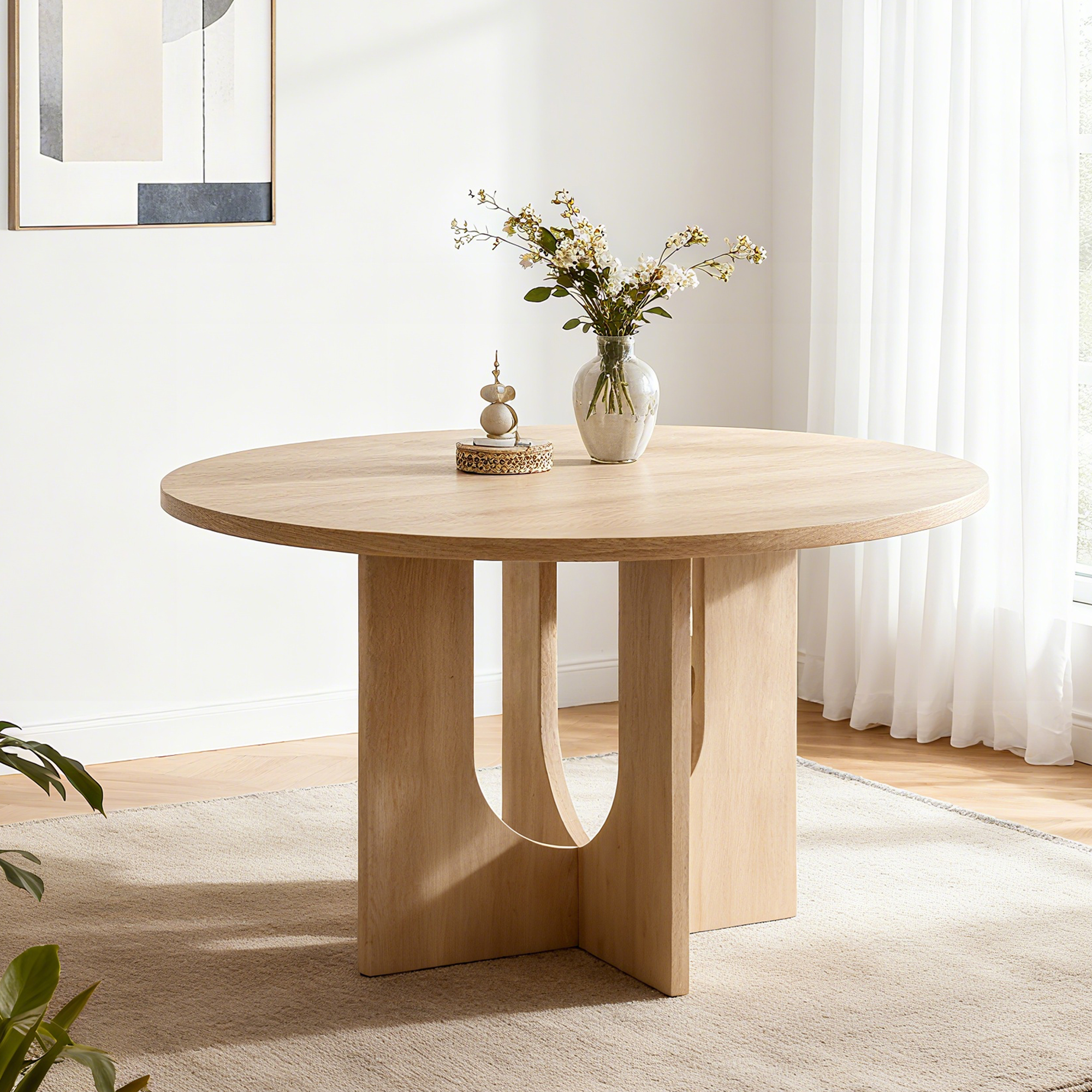 Modern Round Dining Table for 4, Farmhouse 47.3 inch Round Dining Table for Kitchen, Dining Room, Living Room, Light Oak 8