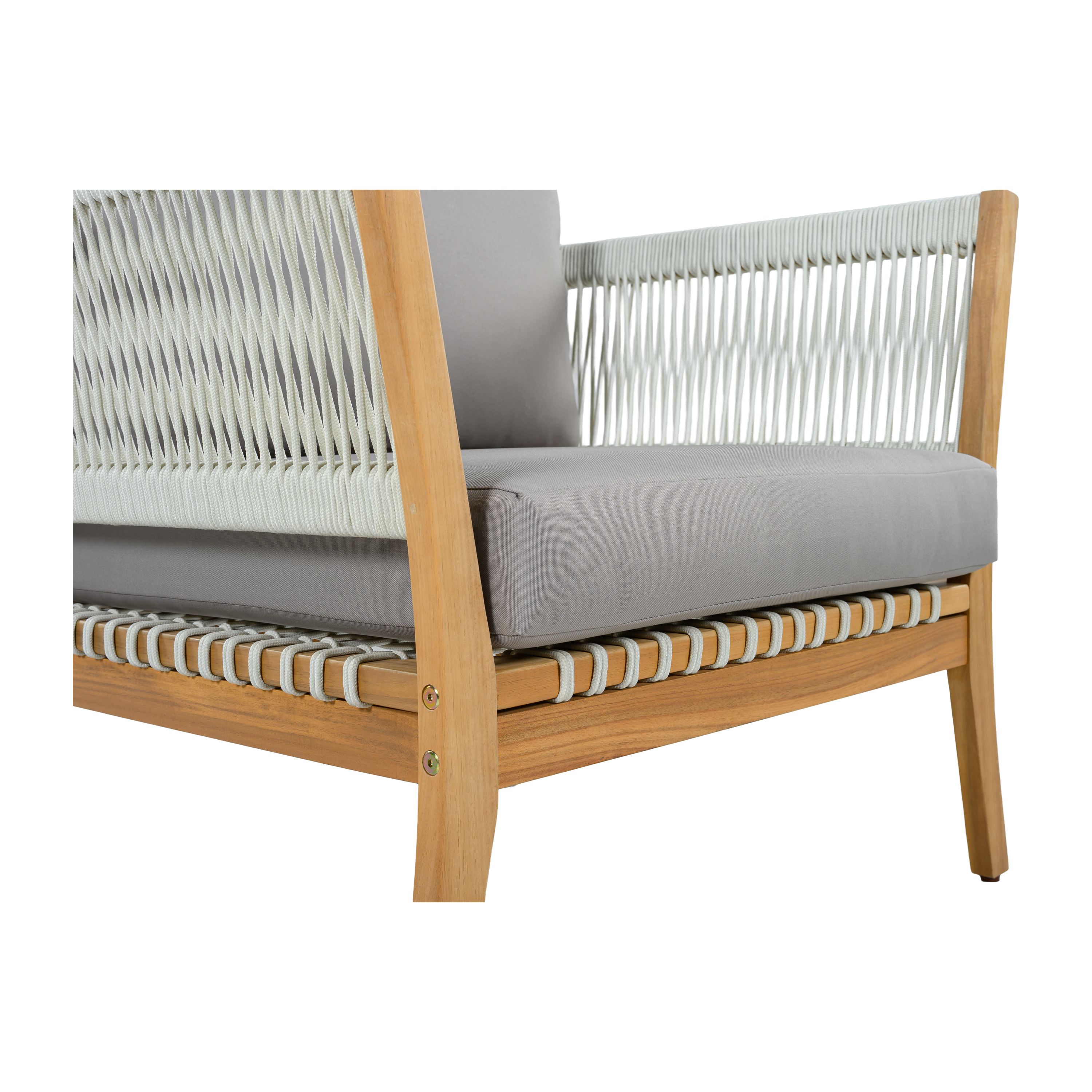 30.3" Outdoor Acacia Wood Patio Chair with Woven Rope Accents, Weather-Resistant Single Lounge Chair with Thick Cushions, Modern Accent Chair for Backyard, Deck, Poolside — foto 5