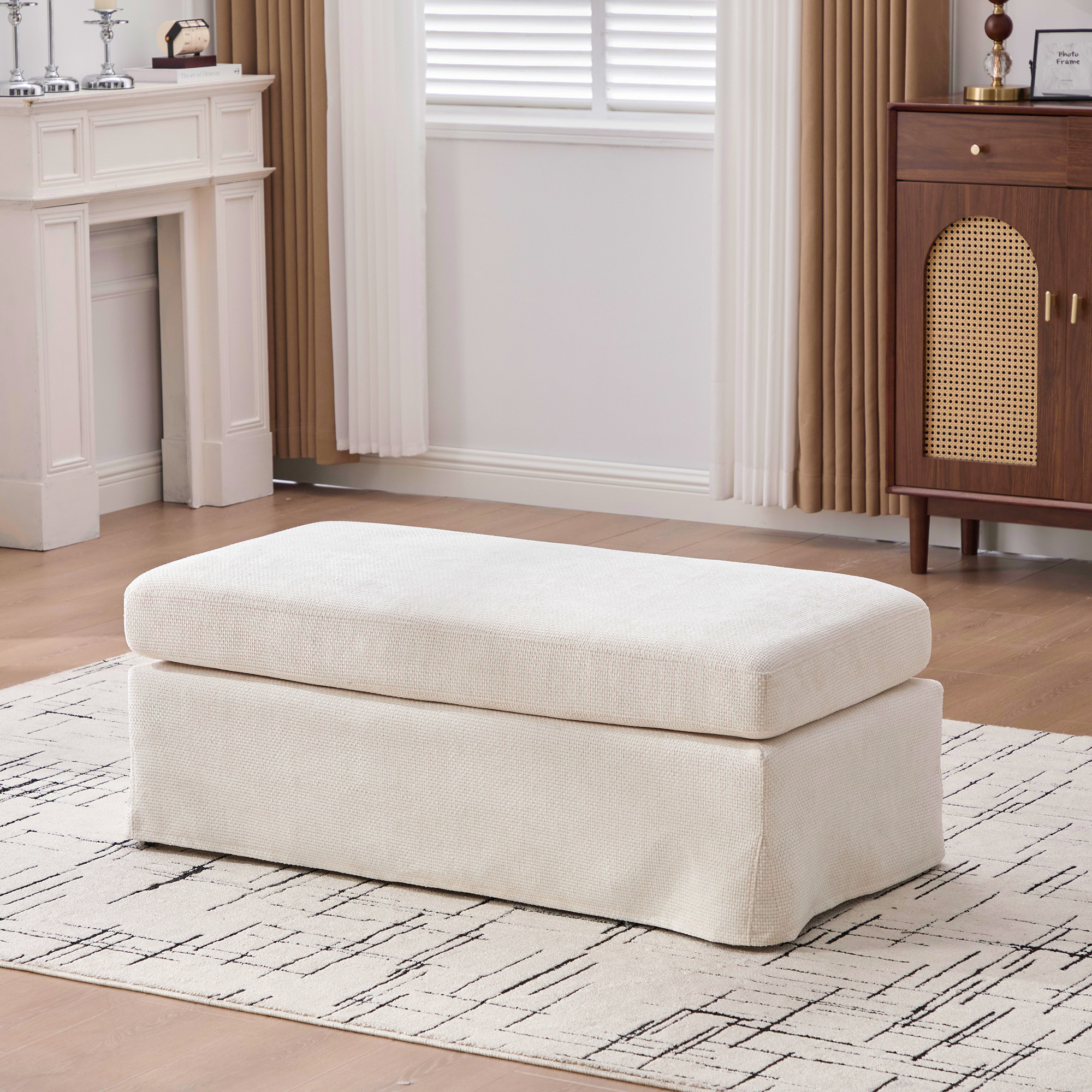 Chenille Upholstered Ottoman